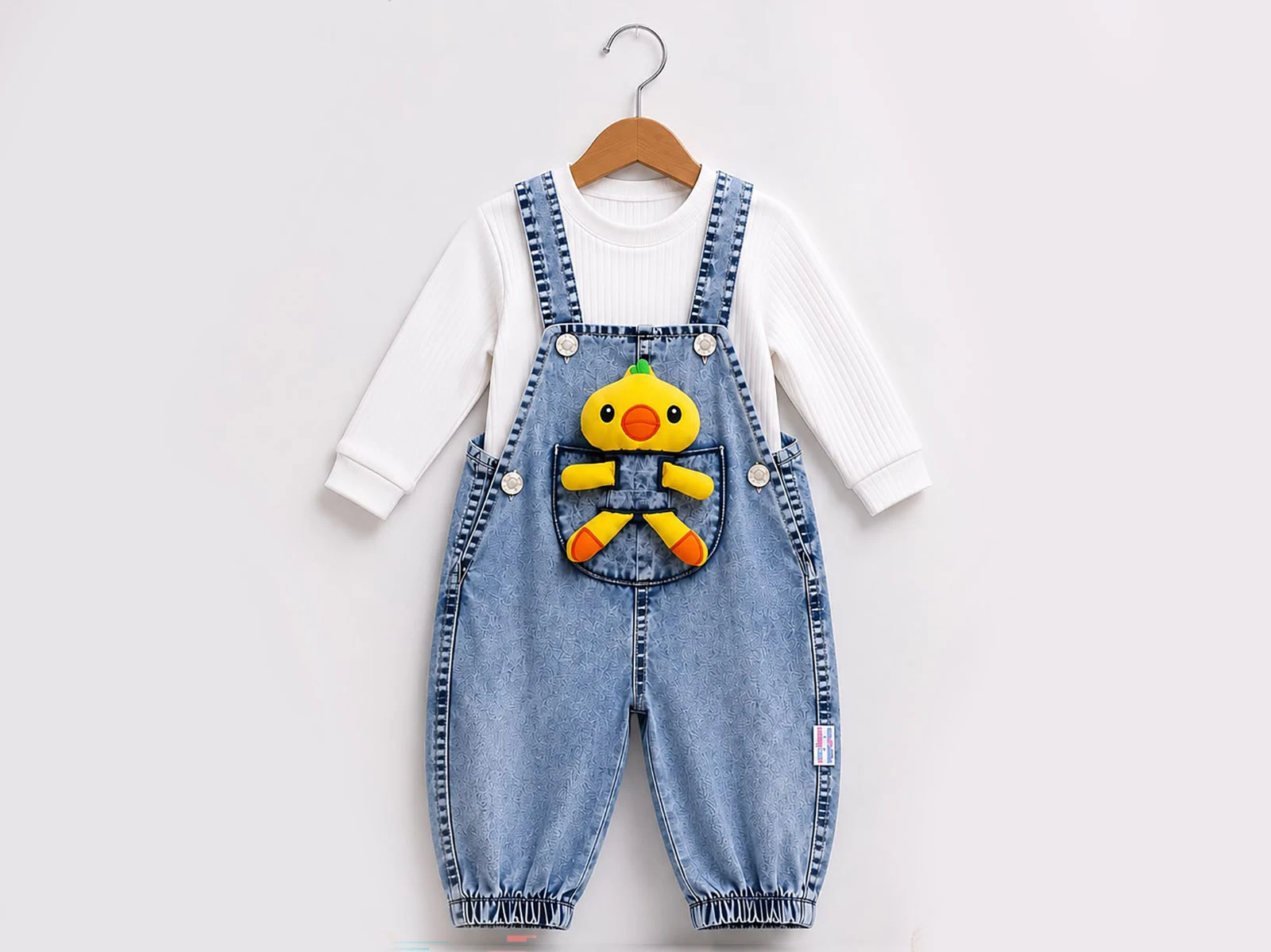 Toptan BABY İCON Civciv Detaylı Bebek Kot Salopet Set Toptan Bebek Çocuk Giyim - Beniz Kids