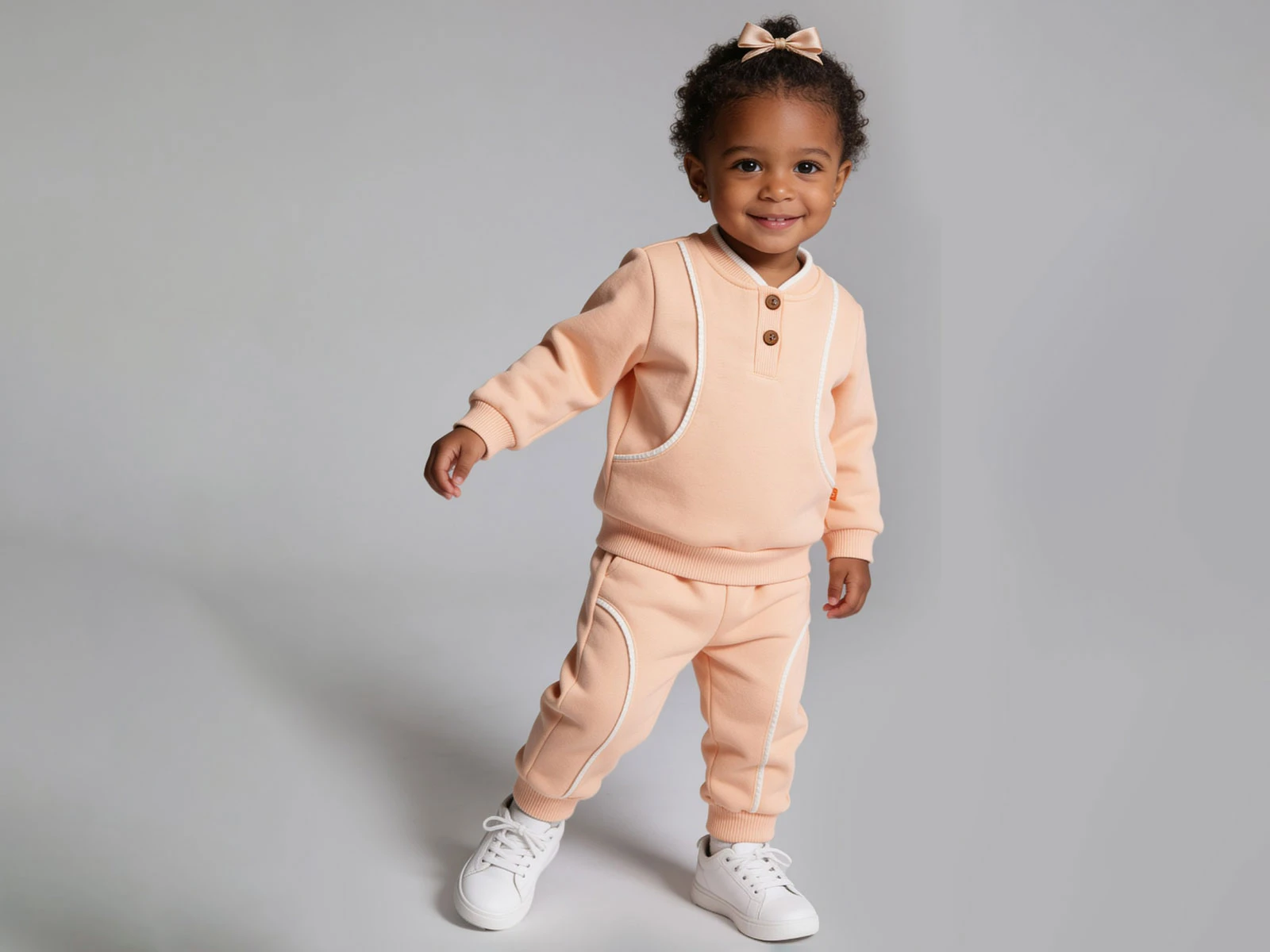 Toptan BEYAZ BEBEK Çizgi Desenli Düğmeli 3 İp Şardonlu Kız Bebe Takım  Toptan Bebek Çocuk Giyim - Beniz Kids