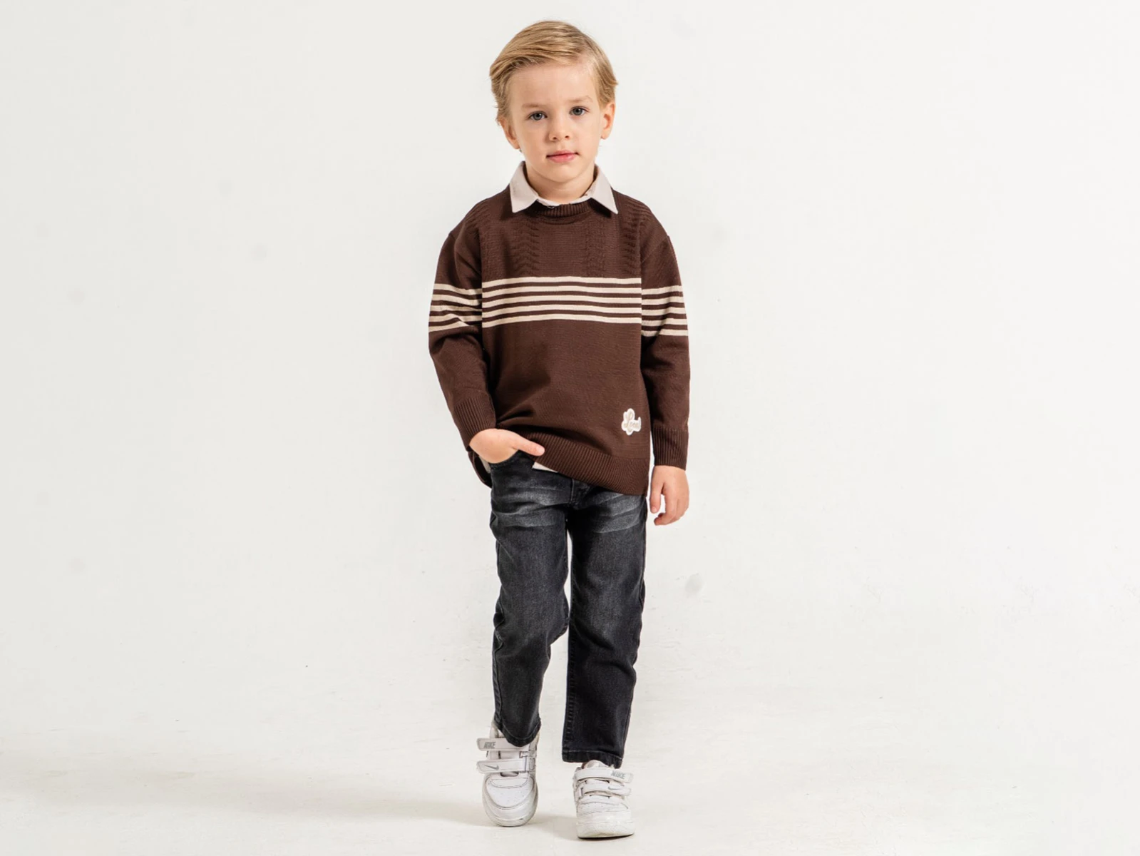 Toptan YAVRUCAK Çizgi Detay 3'lü Erkek Takım Toptan Bebek Çocuk Giyim - Beniz Kids