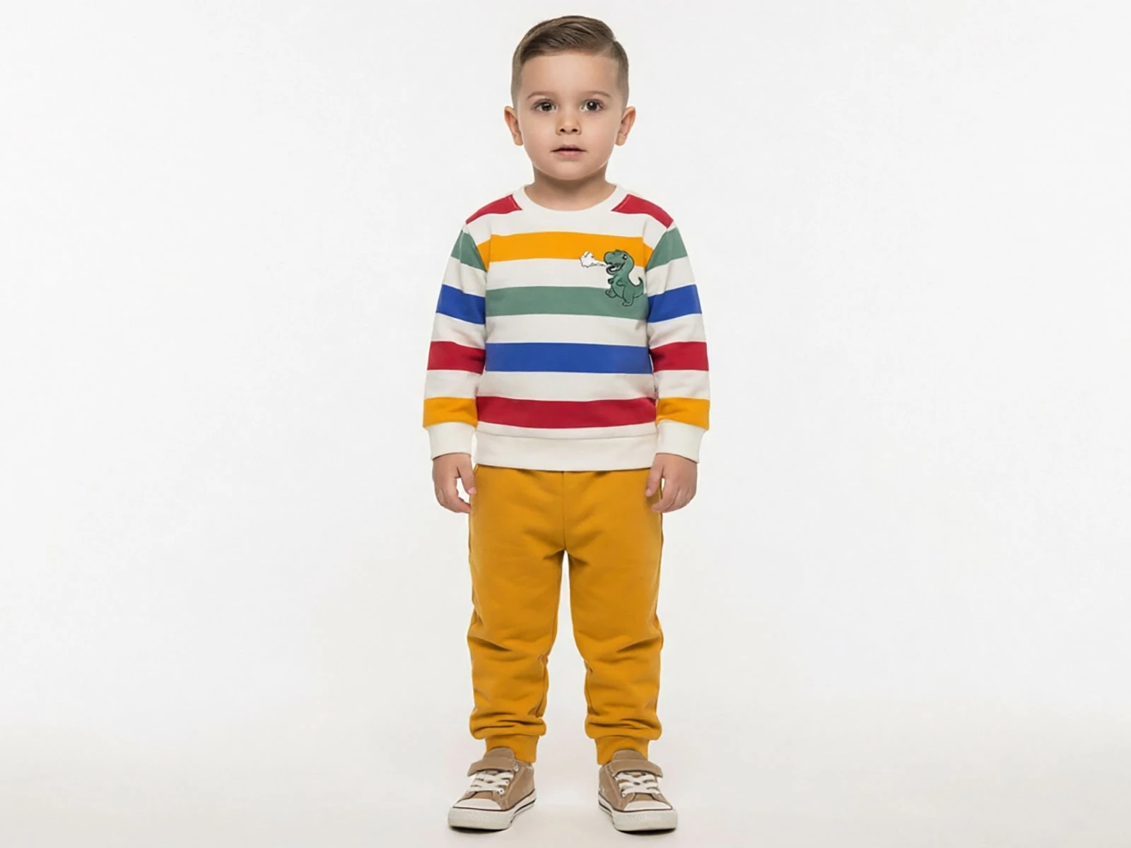 Toptan KARACON Çizgili Dino Baskılı Erkek Takım  Toptan Bebek Çocuk Giyim - Beniz Kids