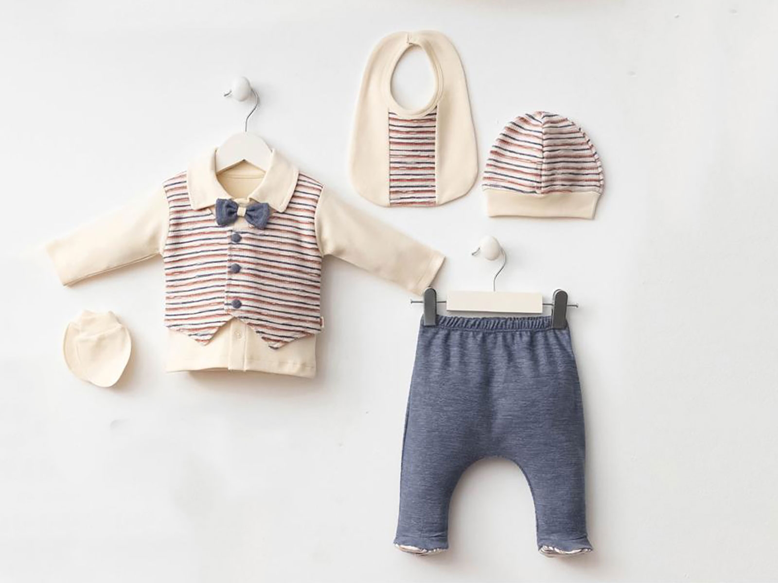 Toptan MİNİZEYN Çizgili Erkek Bebe  5li Set Toptan Bebek Çocuk Giyim - Beniz Kids