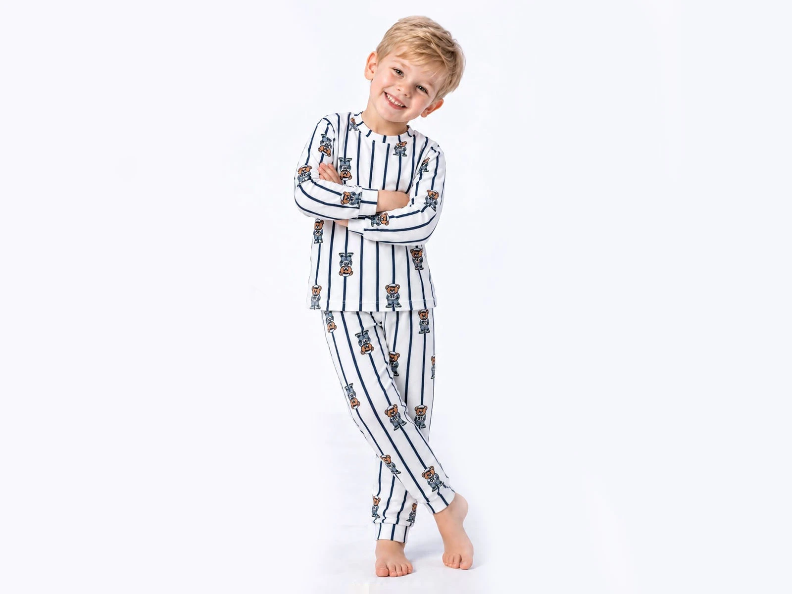 Toptan SÜPERMİNİ Çizgili Erkek Çocuk Pijama Takımı Toptan Bebek Çocuk Giyim - Beniz Kids