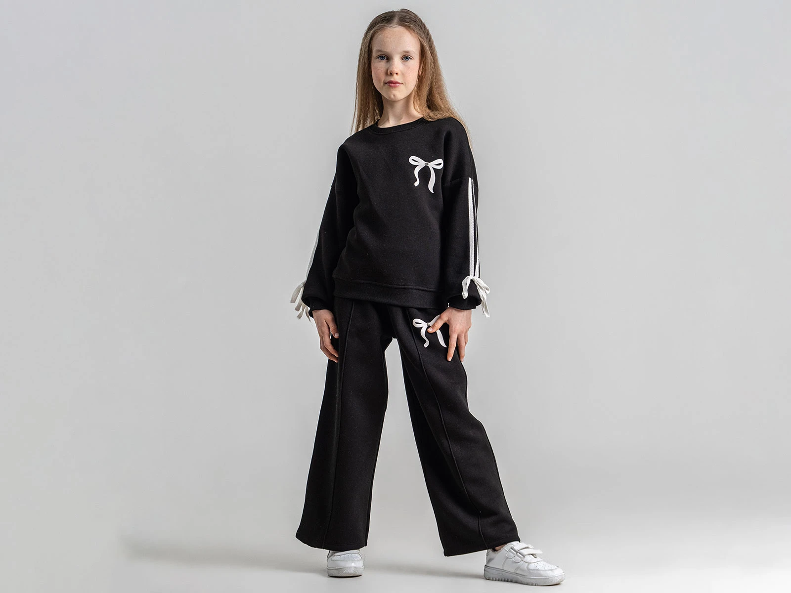 Toptan PAMPAL KİDS Çizgili Fiyonk Detaylı 3 İp Şardonlu Kız Takım  Toptan Bebek Çocuk Giyim - Beniz Kids