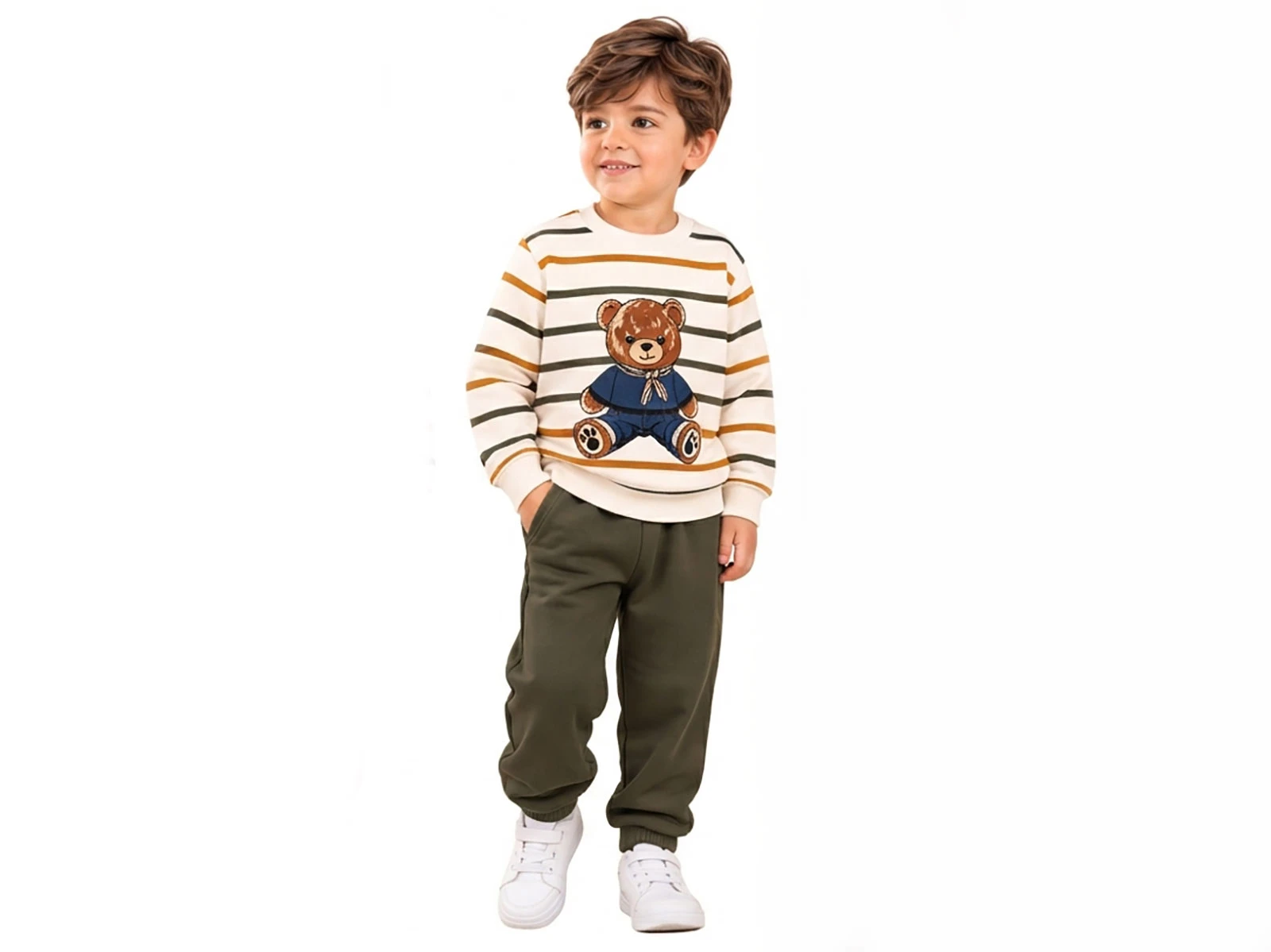 Toptan BICIR KİDS Çizgili Şardonlu 3 İp Erkek Takım Toptan Bebek Çocuk Giyim - Beniz Kids
