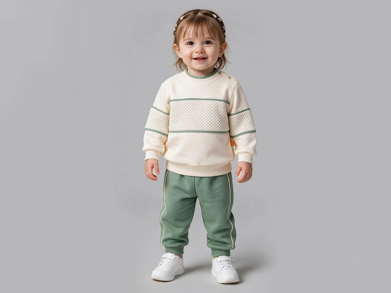 Toptan BEYAZ BEBEK Çizgili Şardonlu 3 İp Kız Bebek Takım Toptan Bebek Çocuk Giyim - Beniz Kids