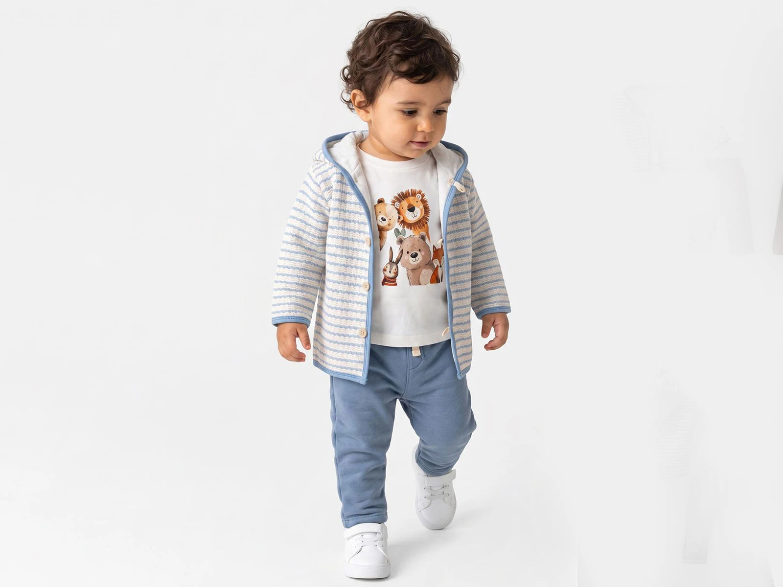 Toptan MİNİ BARAY Çizgili Triko Hırkalı Üçlü Erkek Takım Toptan Bebek Çocuk Giyim - Beniz Kids