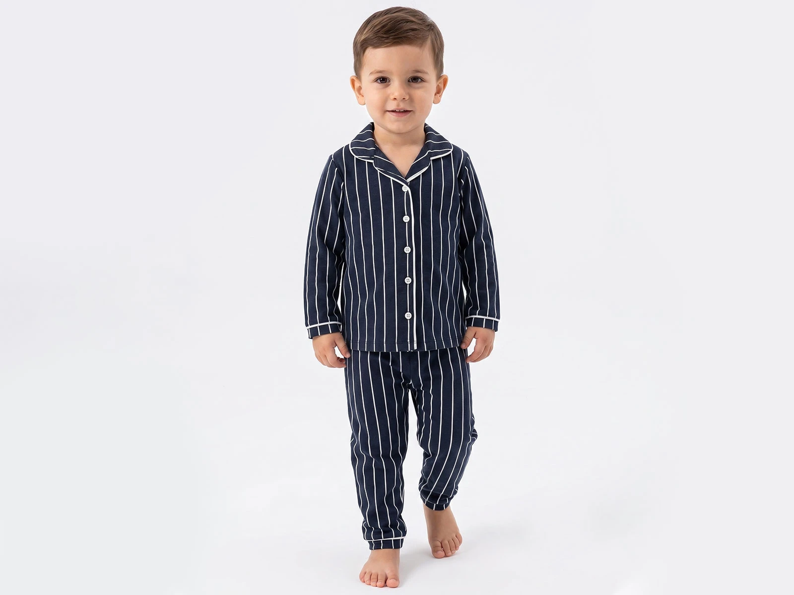 Toptan DOLAŞ Çizgili Yakalı Erkek Bebe Pijama Takım  Toptan Bebek Çocuk Giyim - Beniz Kids