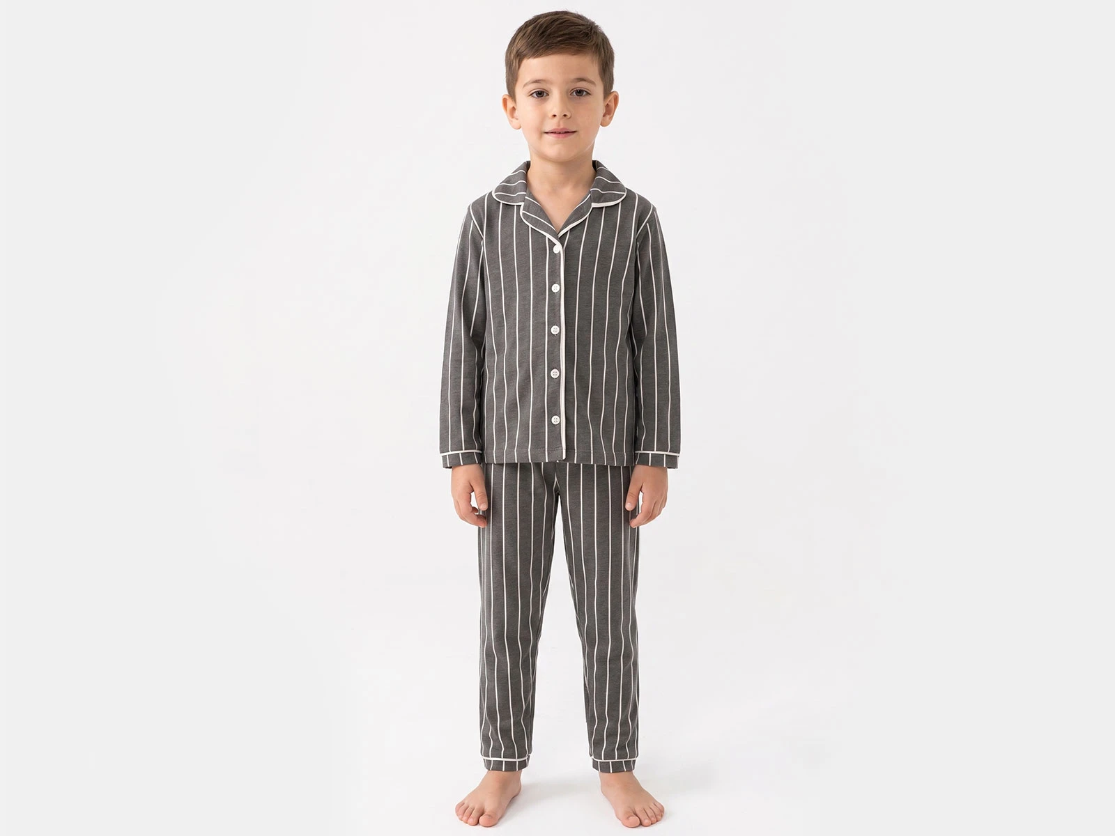 Toptan DOLAŞ Çizgili Yakalı Erkek Pijama Takım Toptan Bebek Çocuk Giyim - Beniz Kids