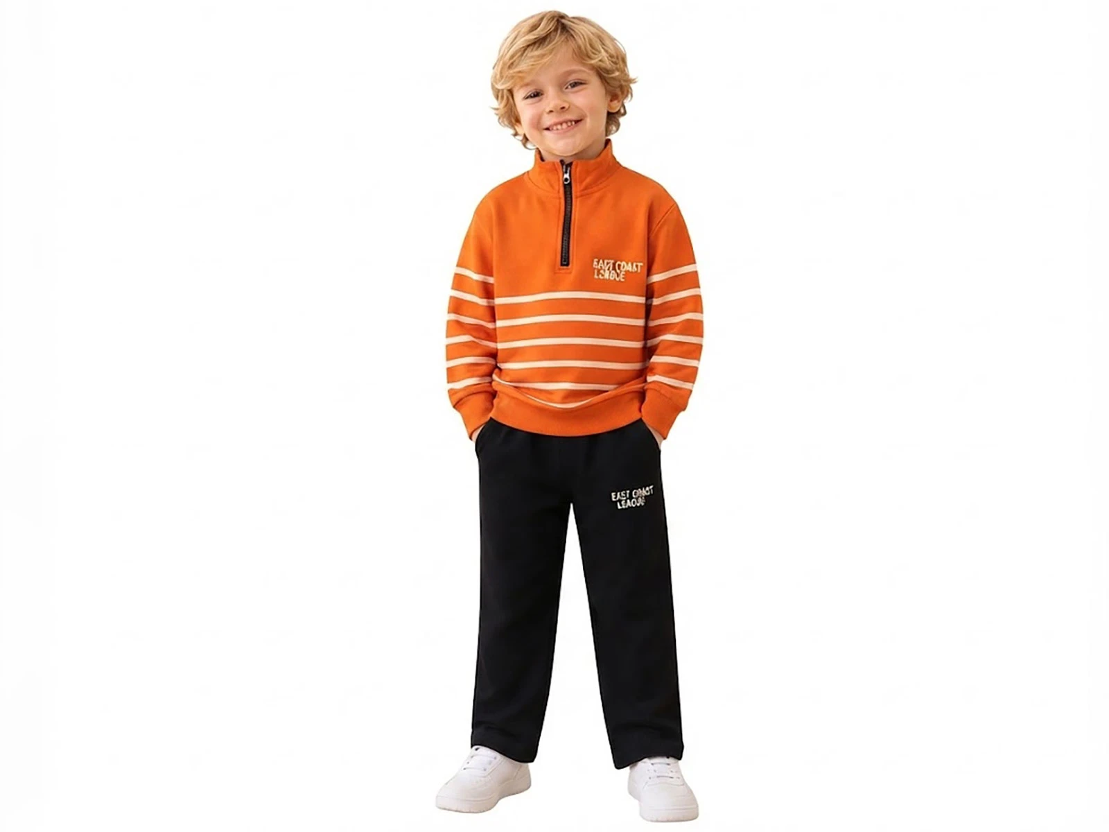 Toptan PALM LİFE Çizgili Yarım Fermuarlı Erkek Takım  Toptan Bebek Çocuk Giyim - Beniz Kids