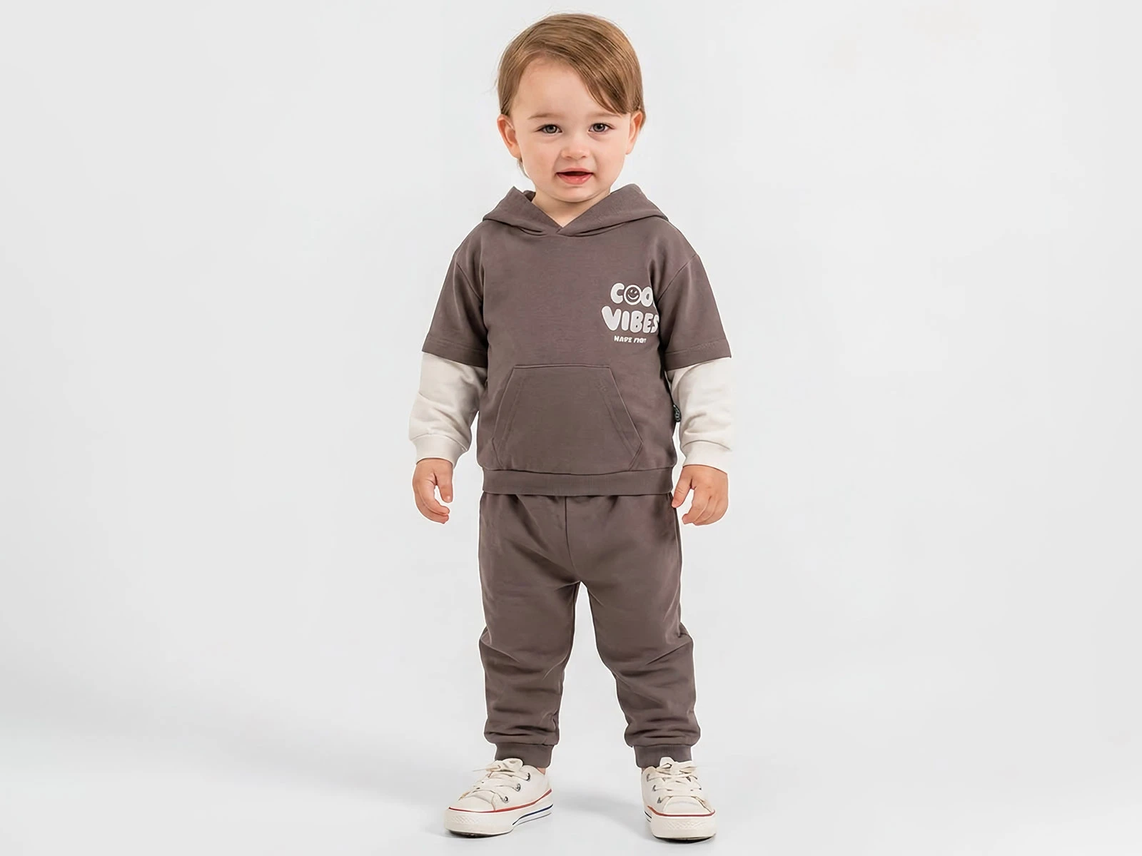 Toptan ÇITIR KİDS Cool Vibes Baskılı Kapşonlu Kanguru Cepli Erkek Bebe Takım  Toptan Bebek Çocuk Giyim - Beniz Kids
