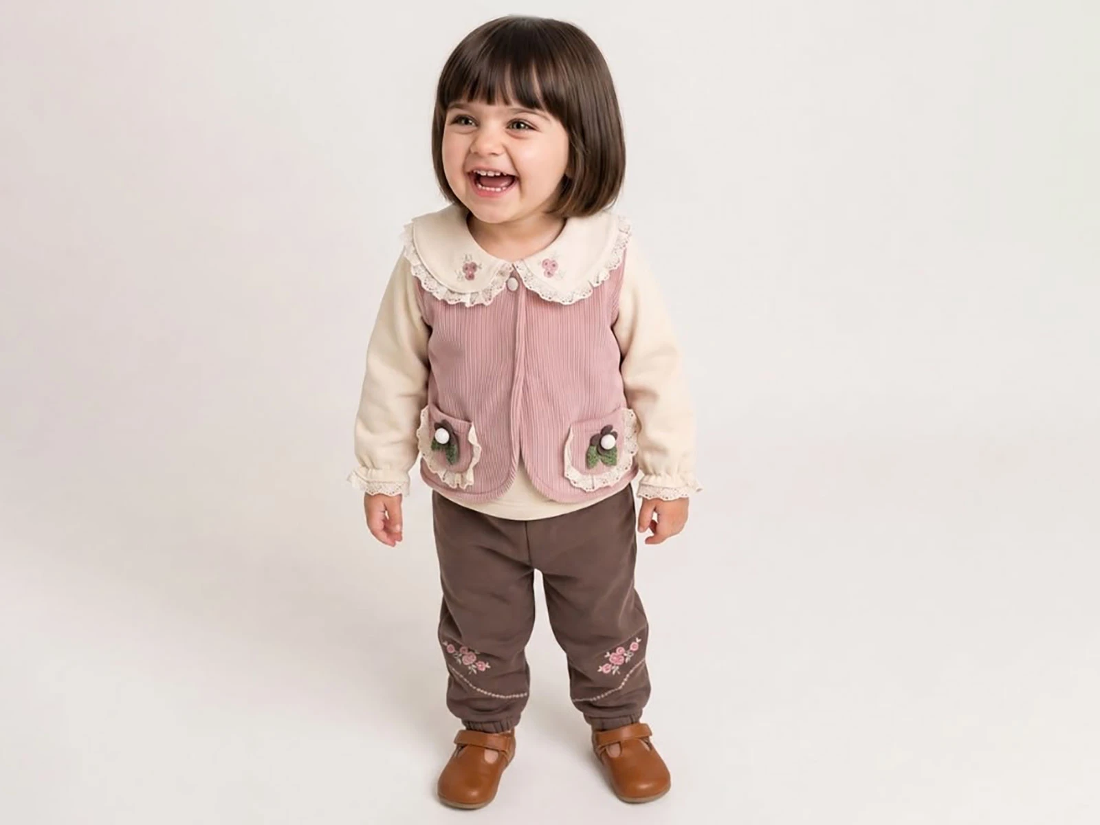 Toptan BEBLY Dantel Yaka Detay 3'lü Kız Bebek Takım Toptan Bebek Çocuk Giyim - Beniz Kids