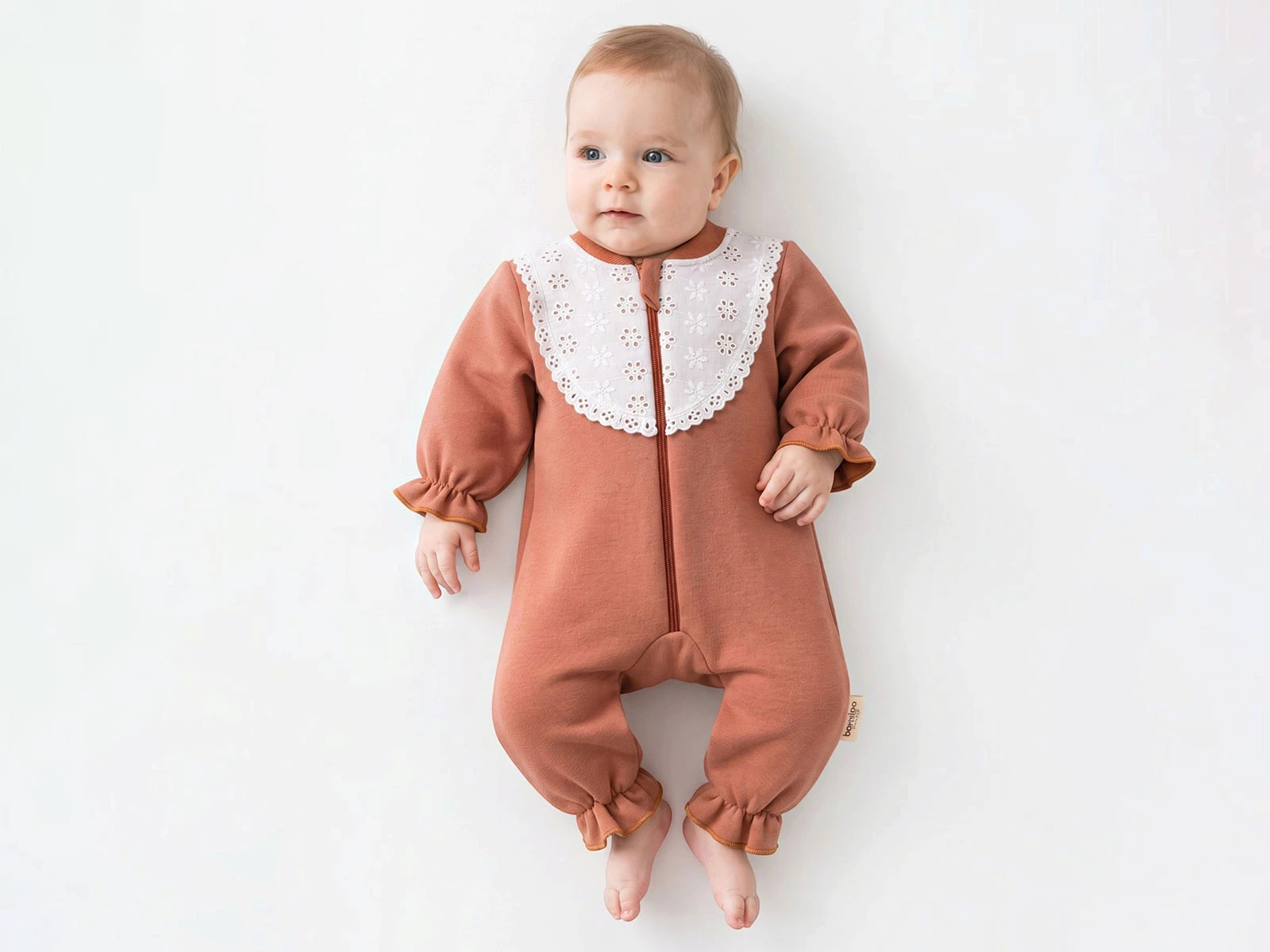 Toptan BAM-BİNO Dantel Yaka Şardonlu 3 İp Bebek Tulum Toptan Bebek Çocuk Giyim - Beniz Kids