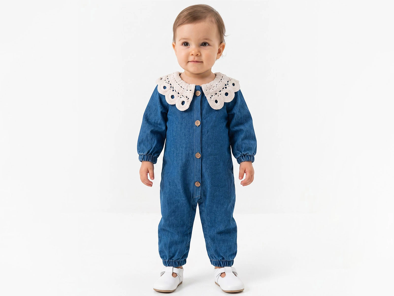 Dantel Yakalı Kız Bebe Tulum 
