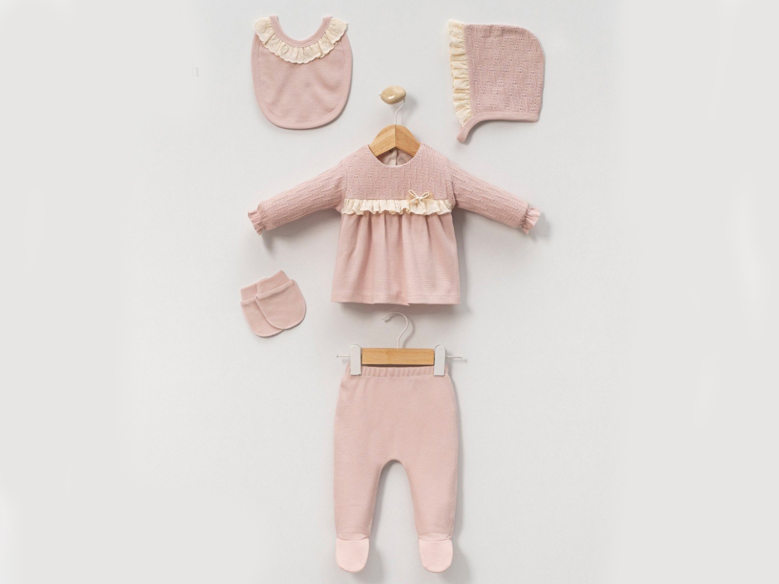 Toptan CAYZEN Dantelli Kız Bebe 5li Set Toptan Bebek Çocuk Giyim - Beniz Kids