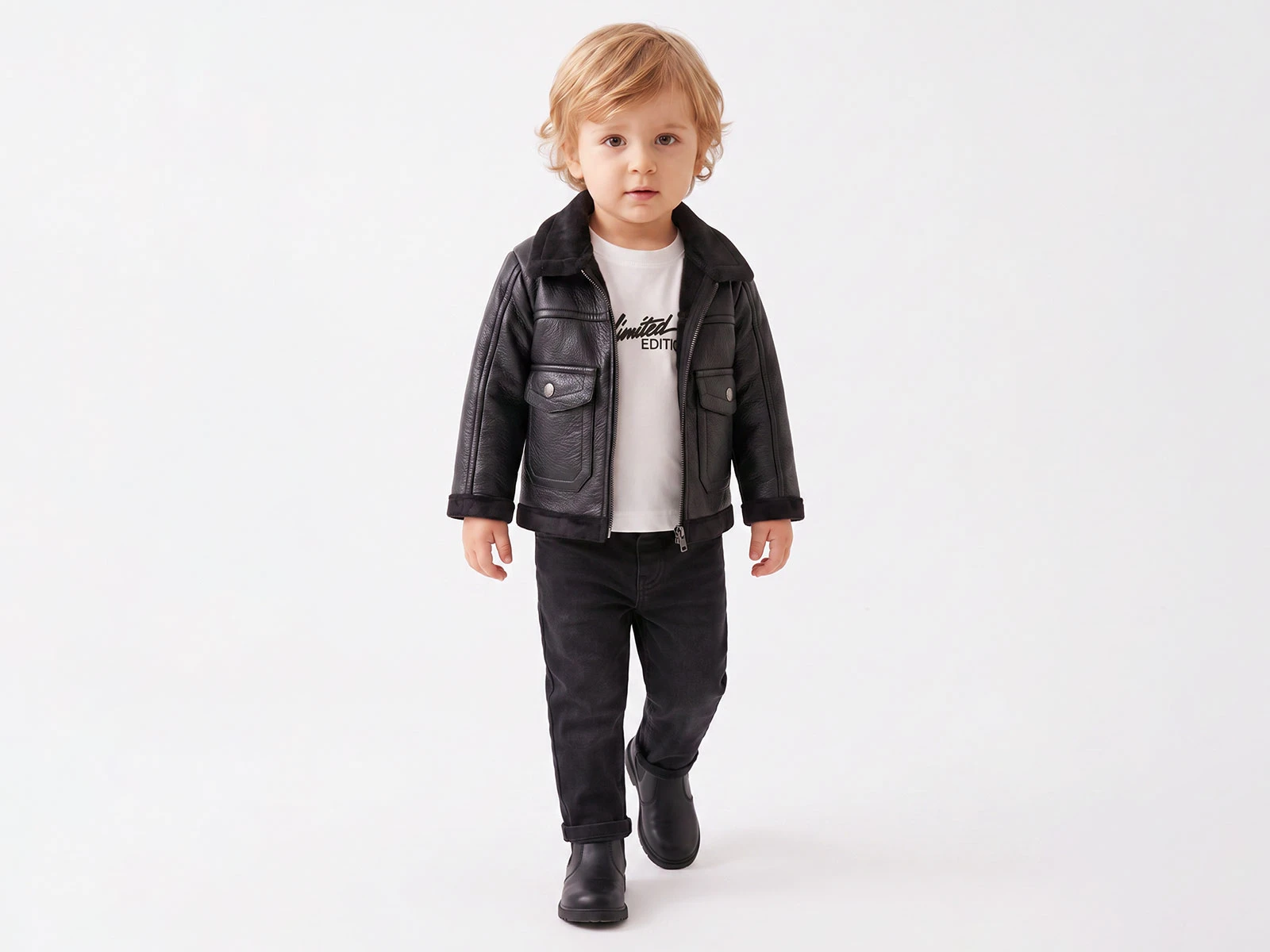 Toptan RUHAT KİDS Deri Ceketli Üçlü Erkek Takım Toptan Bebek Çocuk Giyim - Beniz Kids