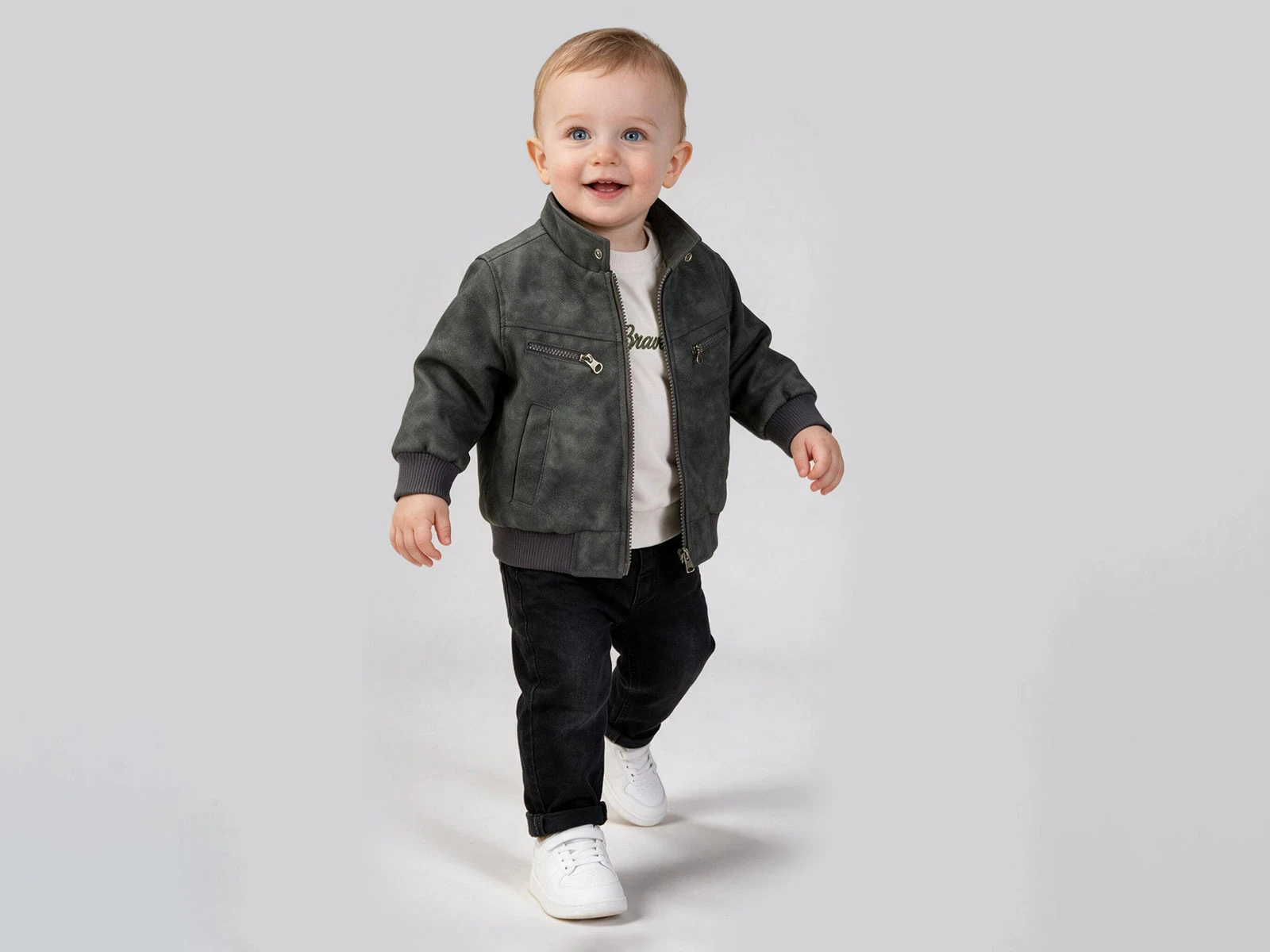 Toptan BEYAZ BEBEK Deri Görünümlü 3'lü Erkek Bebek Takım Toptan Bebek Çocuk Giyim - Beniz Kids