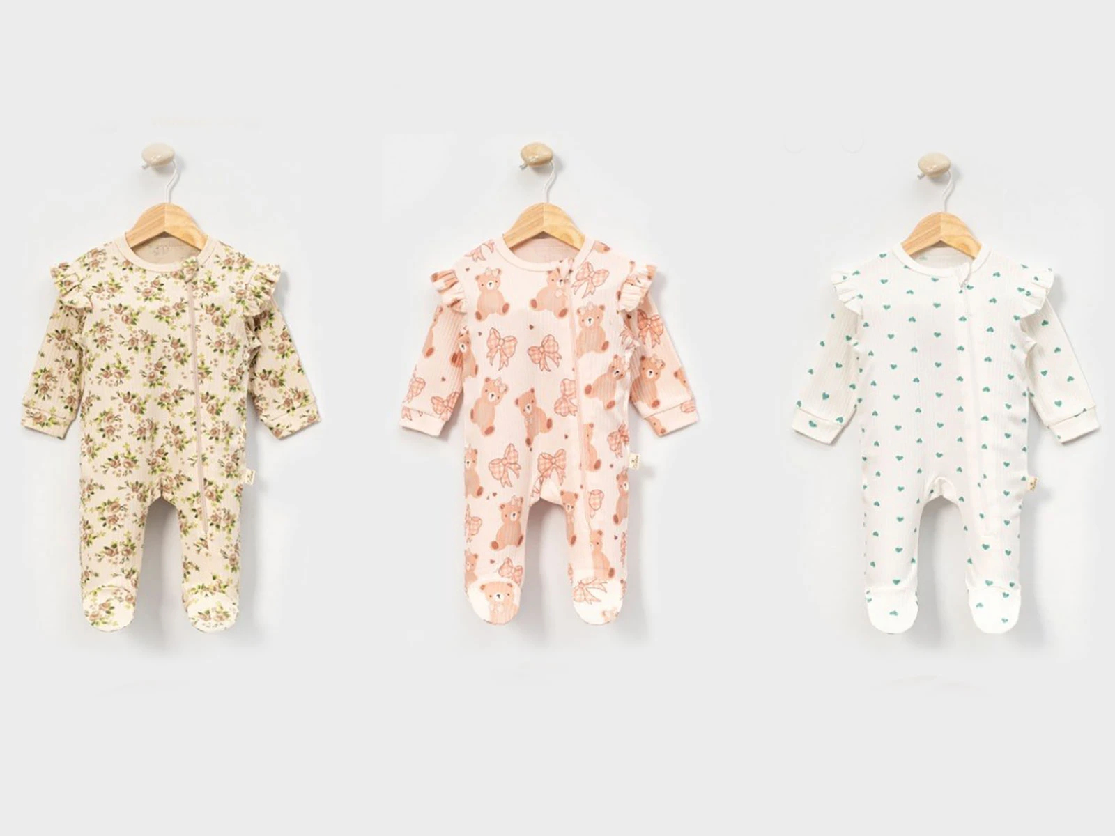 Toptan CAYZEN Desenli Kız Bebek Tulum Set Toptan Bebek Çocuk Giyim - Beniz Kids