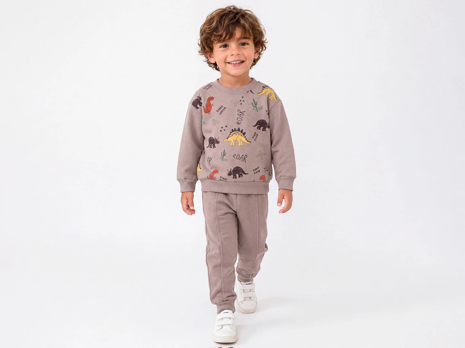 Toptan FEELY KİDS Dino Baskılı 3 İp Şardonlu Erkek Takım  Toptan Bebek Çocuk Giyim - Beniz Kids