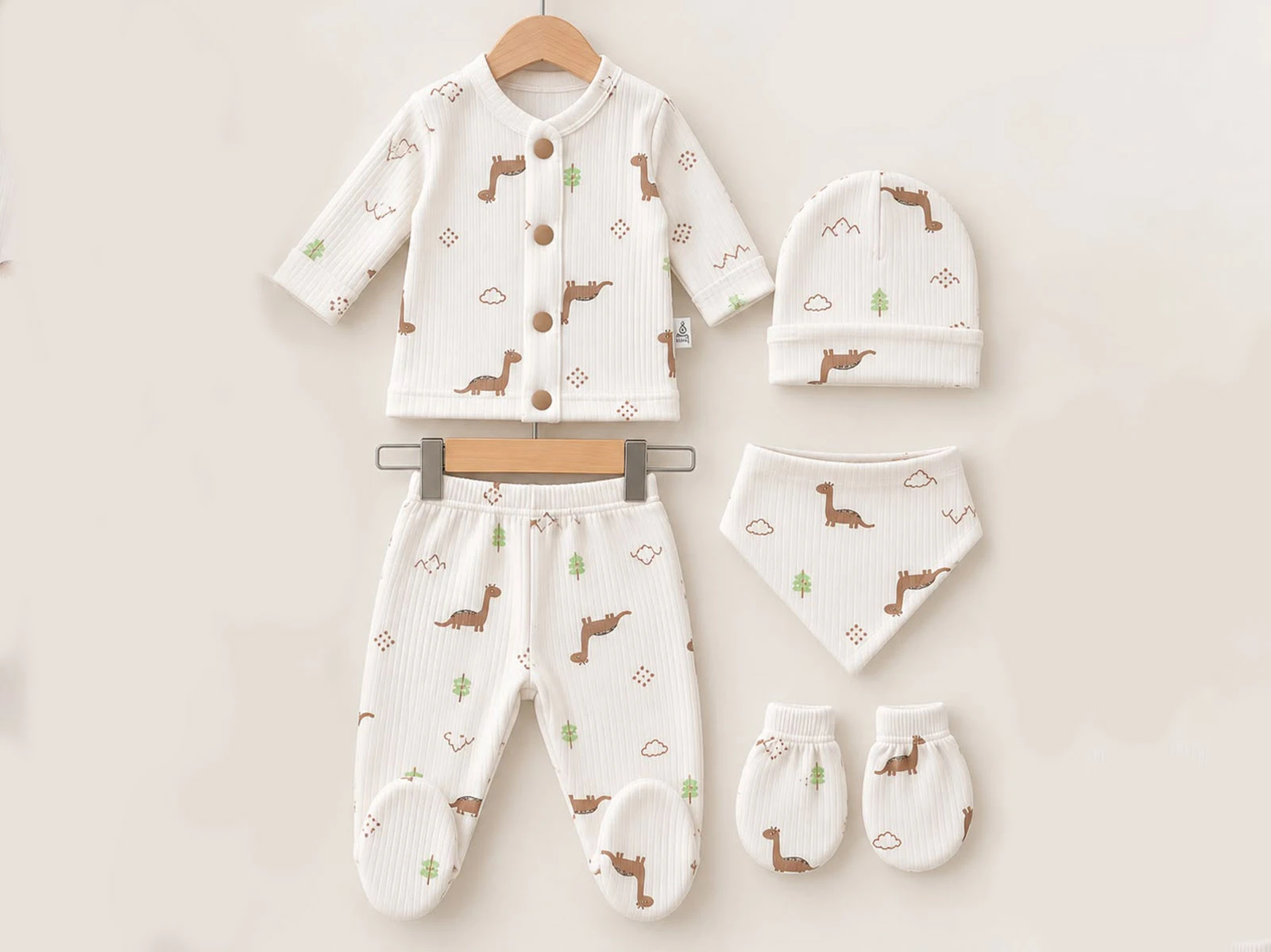 Toptan COŞAY BABY Dino Baskılı 5'li Bebek Zıbın Set Toptan Bebek Çocuk Giyim - Beniz Kids