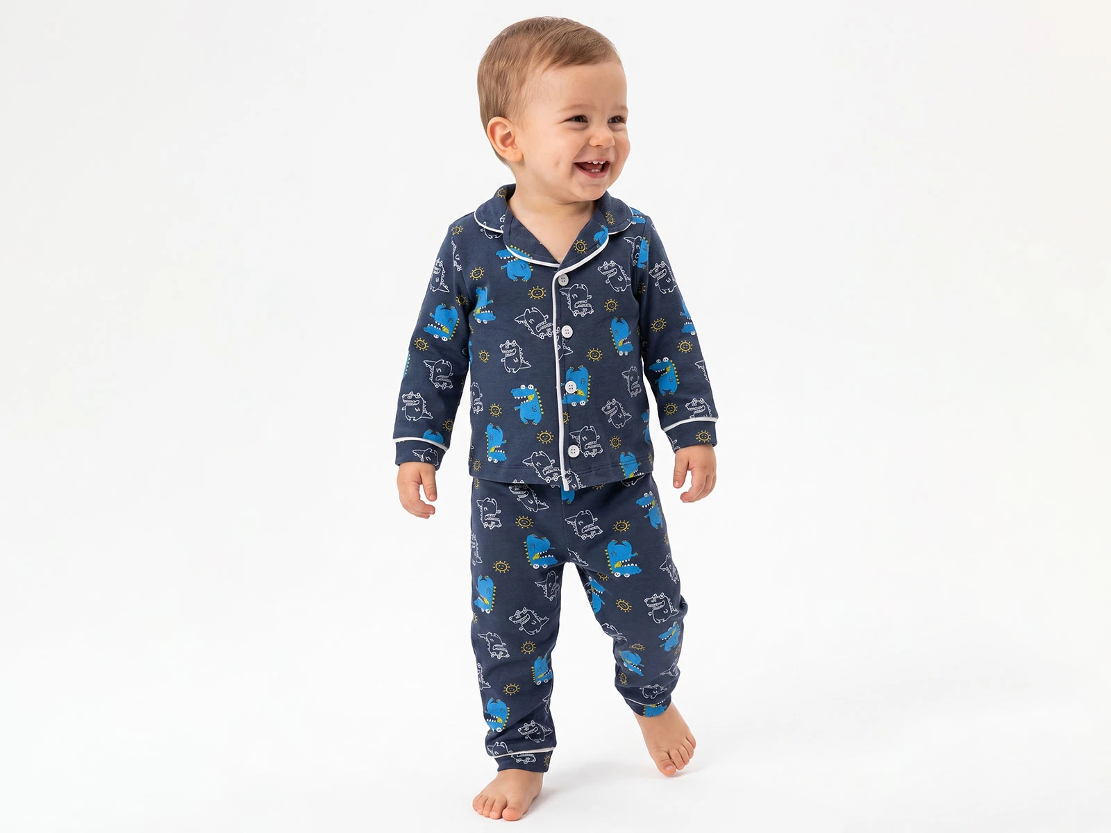 Toptan DOLAŞ Dino Baskılı Erkek Bebe Pijama Takım Toptan Bebek Çocuk Giyim - Beniz Kids