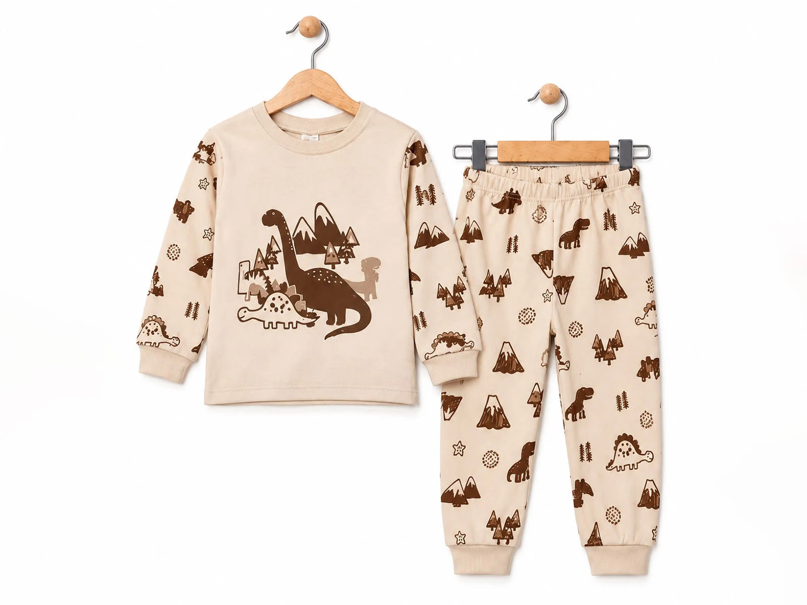 Toptan SÜPERMİNİ Dino Baskılı Erkek Bebek Pijama Takımı Toptan Bebek Çocuk Giyim - Beniz Kids