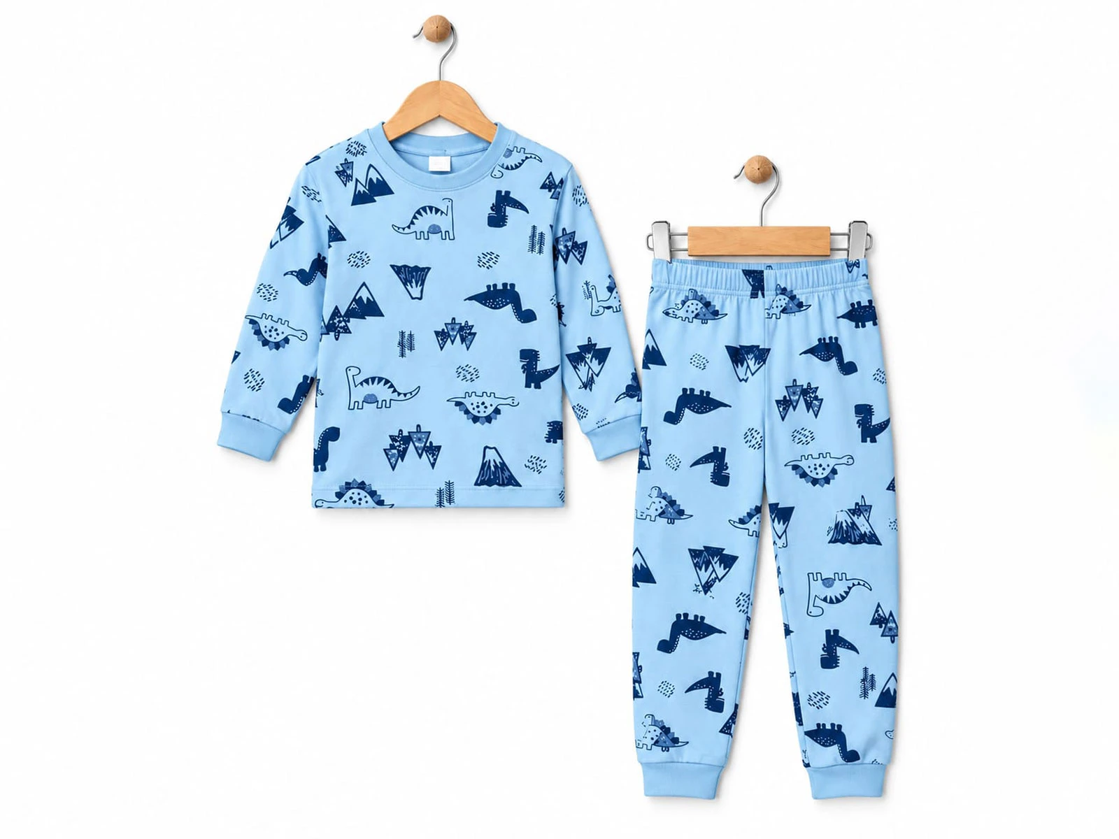 Toptan SÜPERMİNİ Dino Baskılı Erkek Çocuk Pijama Takımı Toptan Bebek Çocuk Giyim - Beniz Kids
