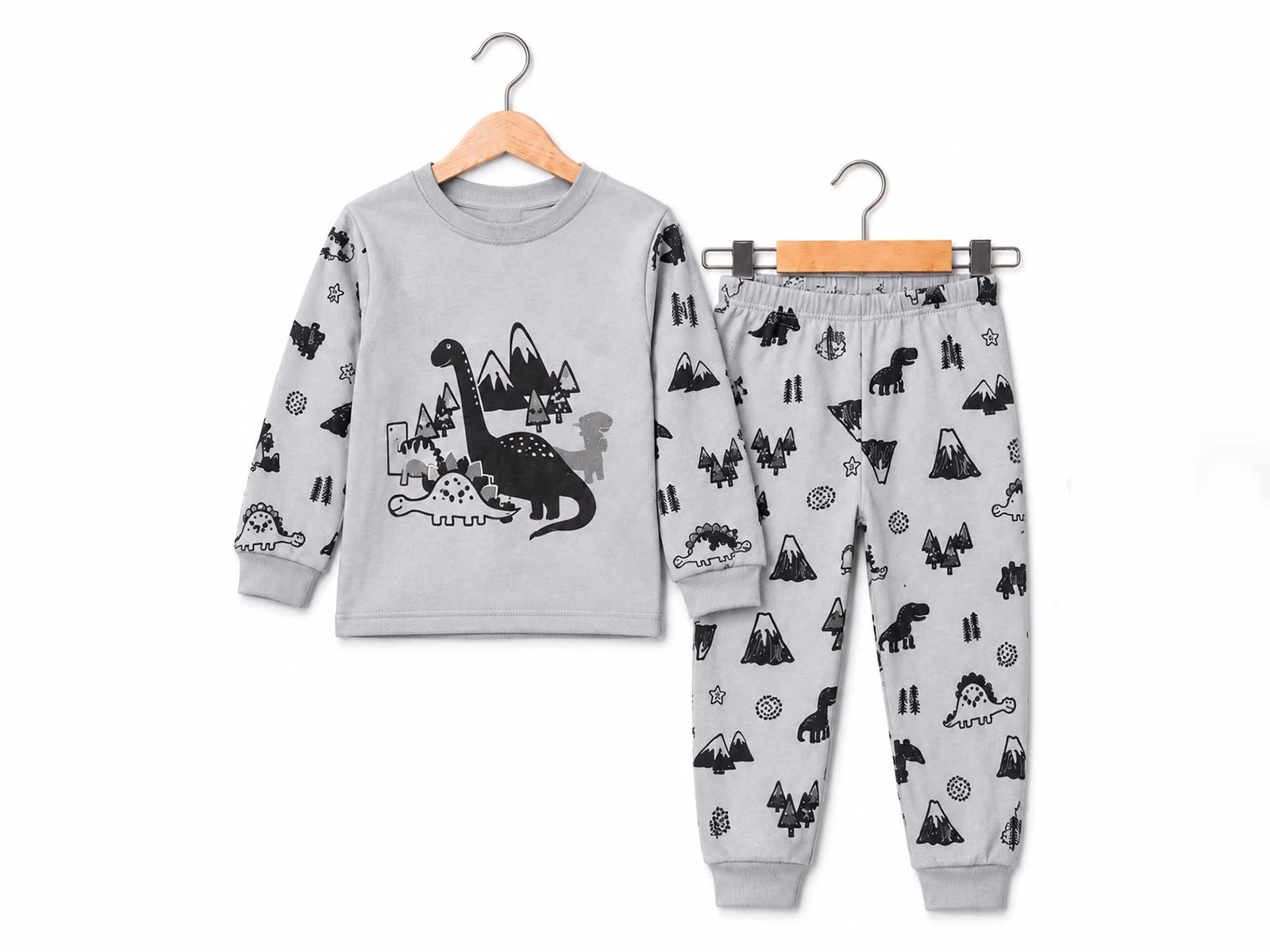 Toptan SÜPERMİNİ Dino Baskılı Erkek Pijama Takımı Toptan Bebek Çocuk Giyim - Beniz Kids