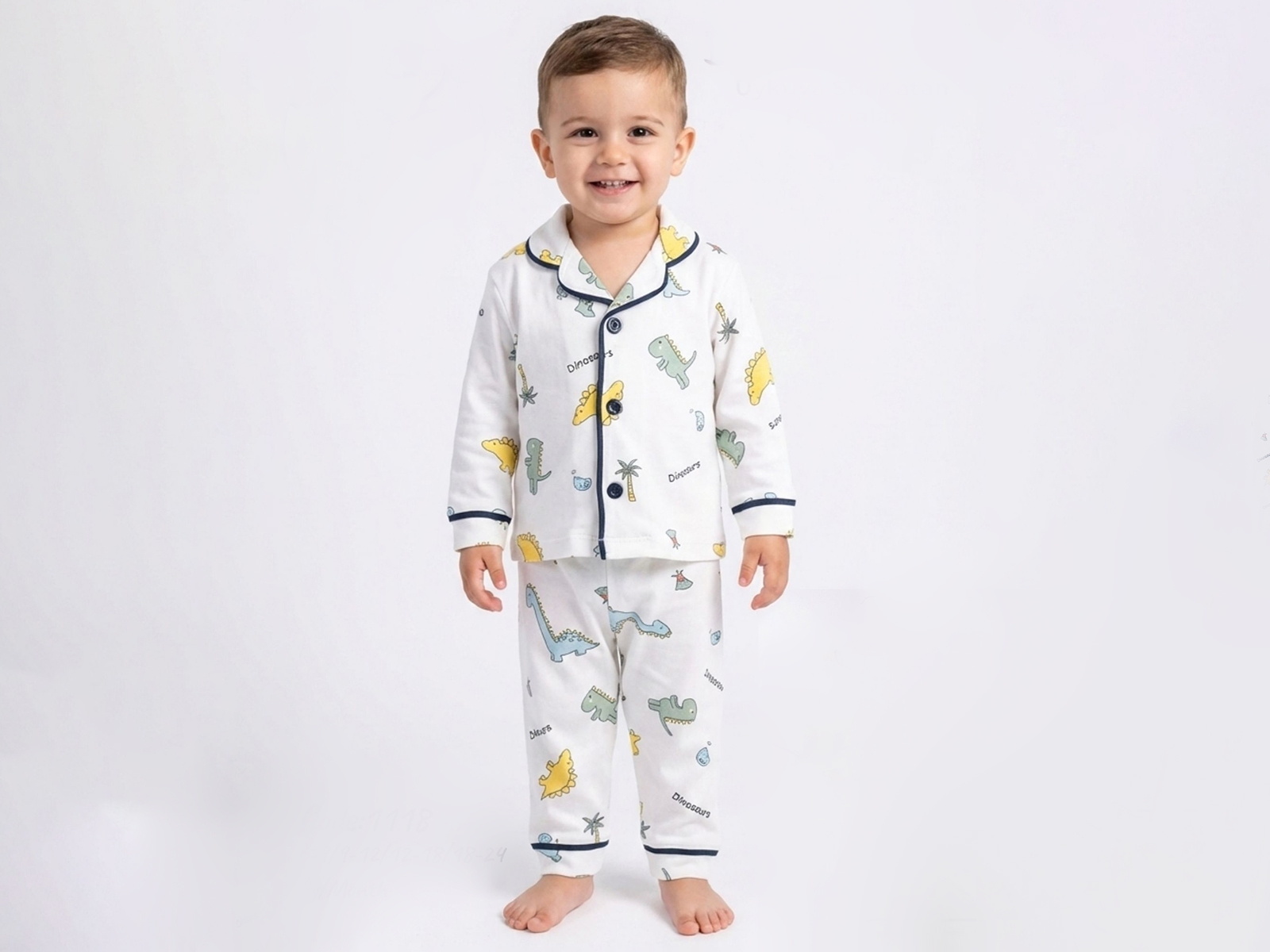 Dino Desenli Erkek Bebe Yakalı Pijama Takım