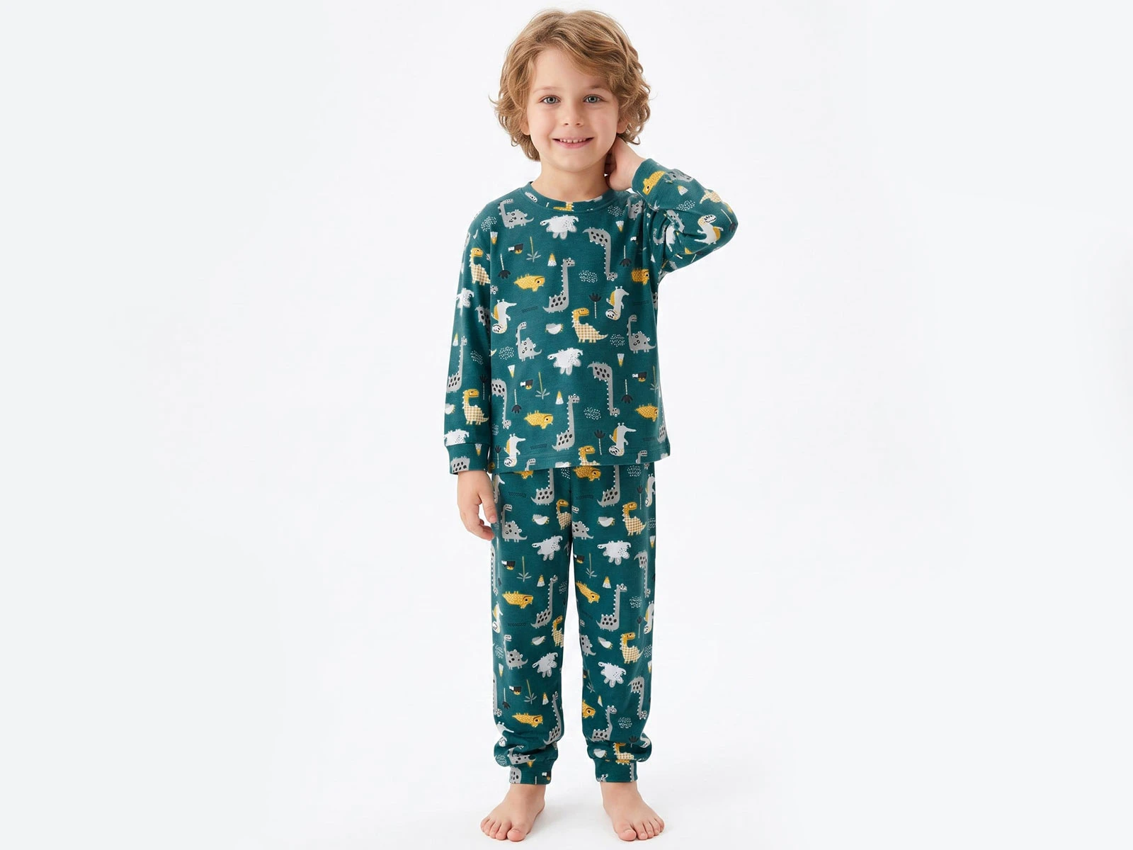 Toptan İSOBEL Dino Desenli Erkek Bebe Pijama Takım Toptan Bebek Çocuk Giyim - Beniz Kids