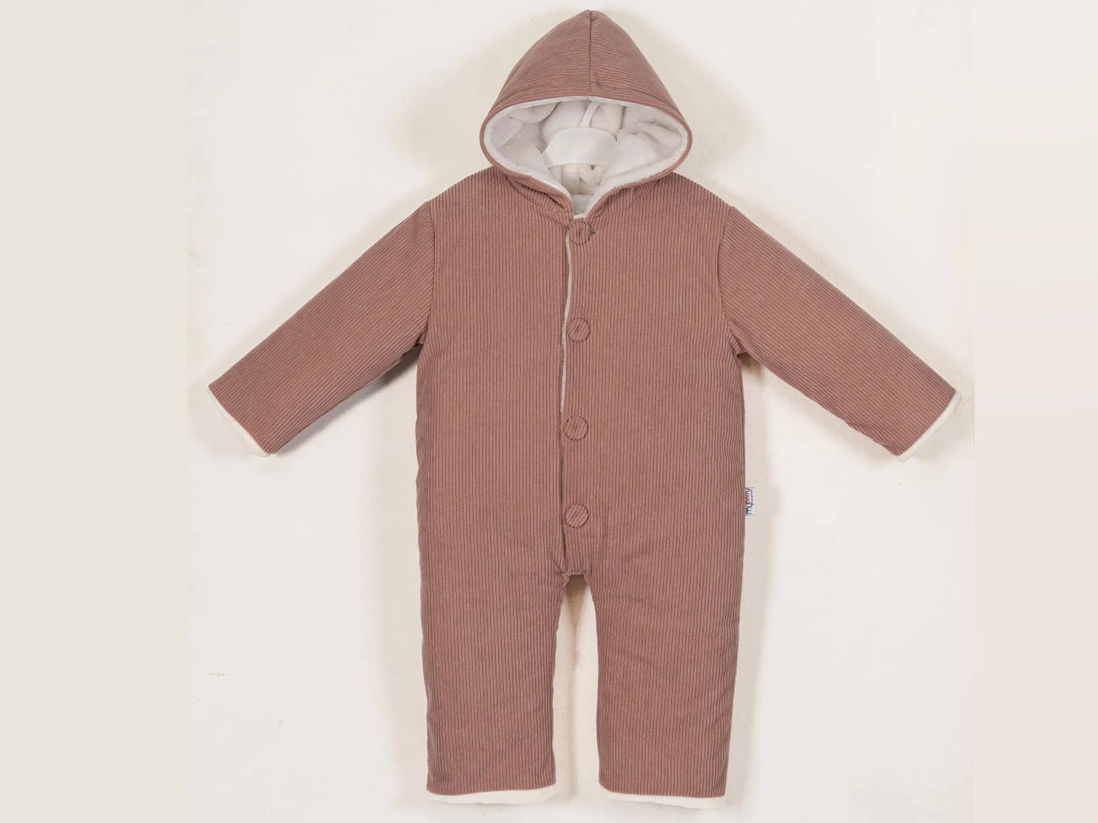 Toptan MY BERRY Düğmeli Şapkalı Kadife Erkek Bebe Tulum  Toptan Bebek Çocuk Giyim - Beniz Kids