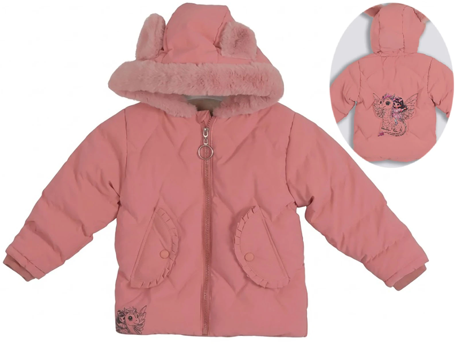 Toptan ROBİN Ejderha & Çocuk Baskılı Cepli Fermuarlı Kulaklı Kapşonlu Kız Mont  Toptan Bebek Çocuk Giyim - Beniz Kids