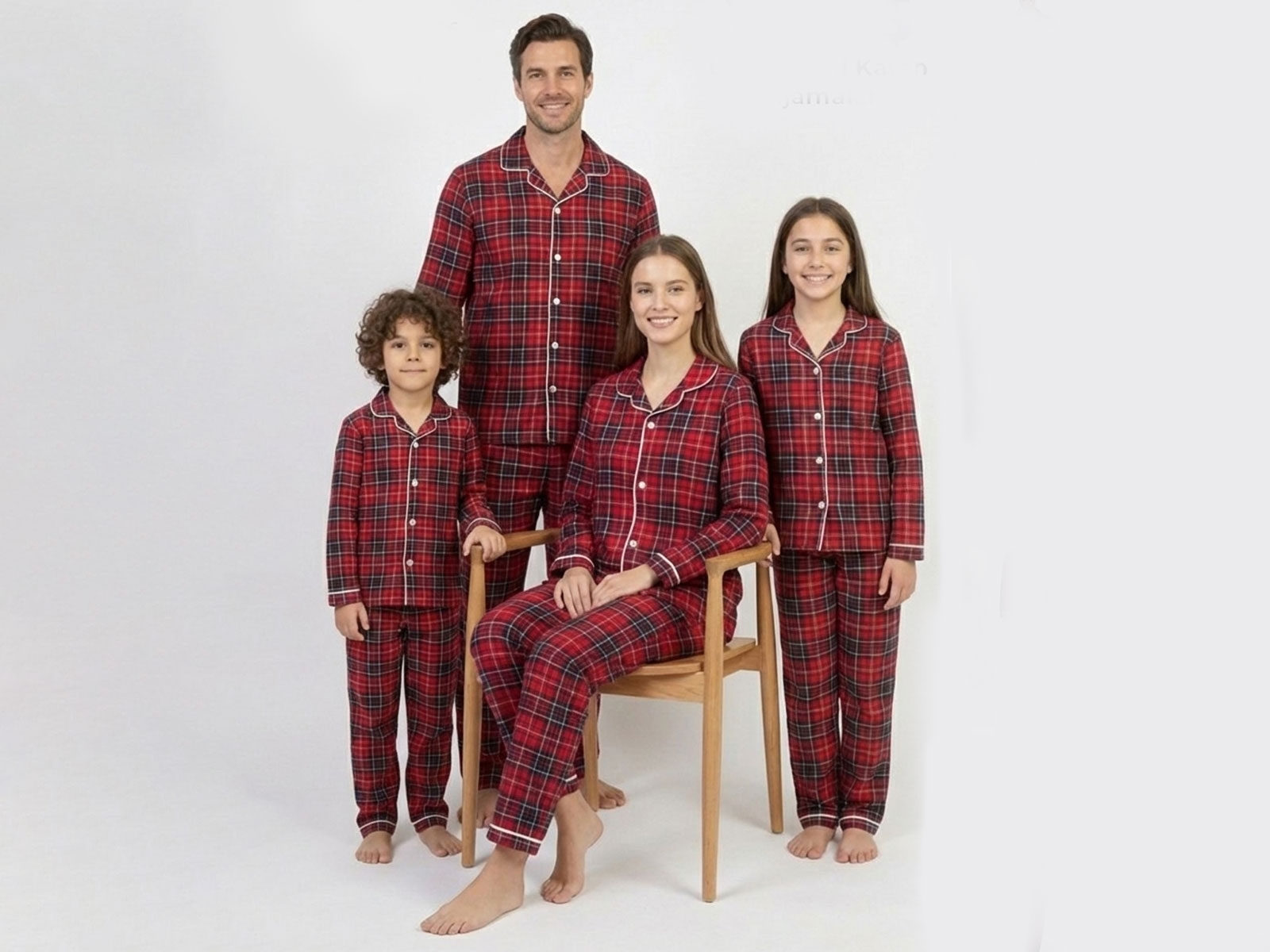 Ekose Desenli Yakalı Düğmeli Unisex Pijama Takım