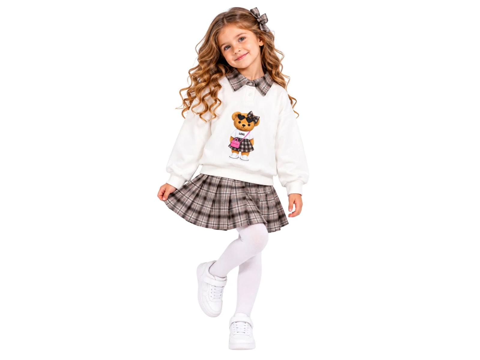 Toptan İNCİLAY Ekose Etek Kız Çocuk Takım Toptan Bebek Çocuk Giyim - Beniz Kids