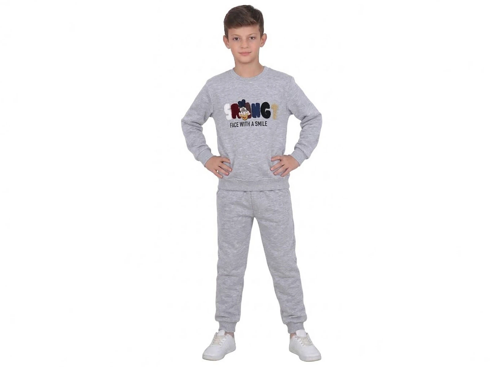 Toptan CMK Face Baskılı 3 İp Şardonlu Erkek Takım  Toptan Bebek Çocuk Giyim - Beniz Kids