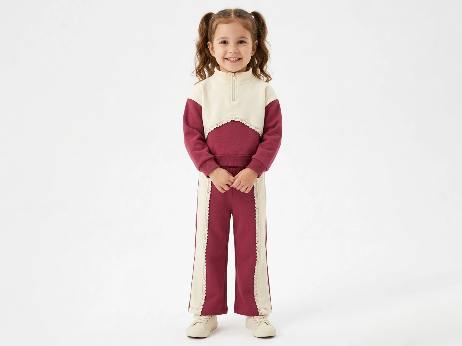 Toptan VOVİDO Fermuarlı Brode Detaylı Şardonlu 3 İp Kız Takım Toptan Bebek Çocuk Giyim - Beniz Kids