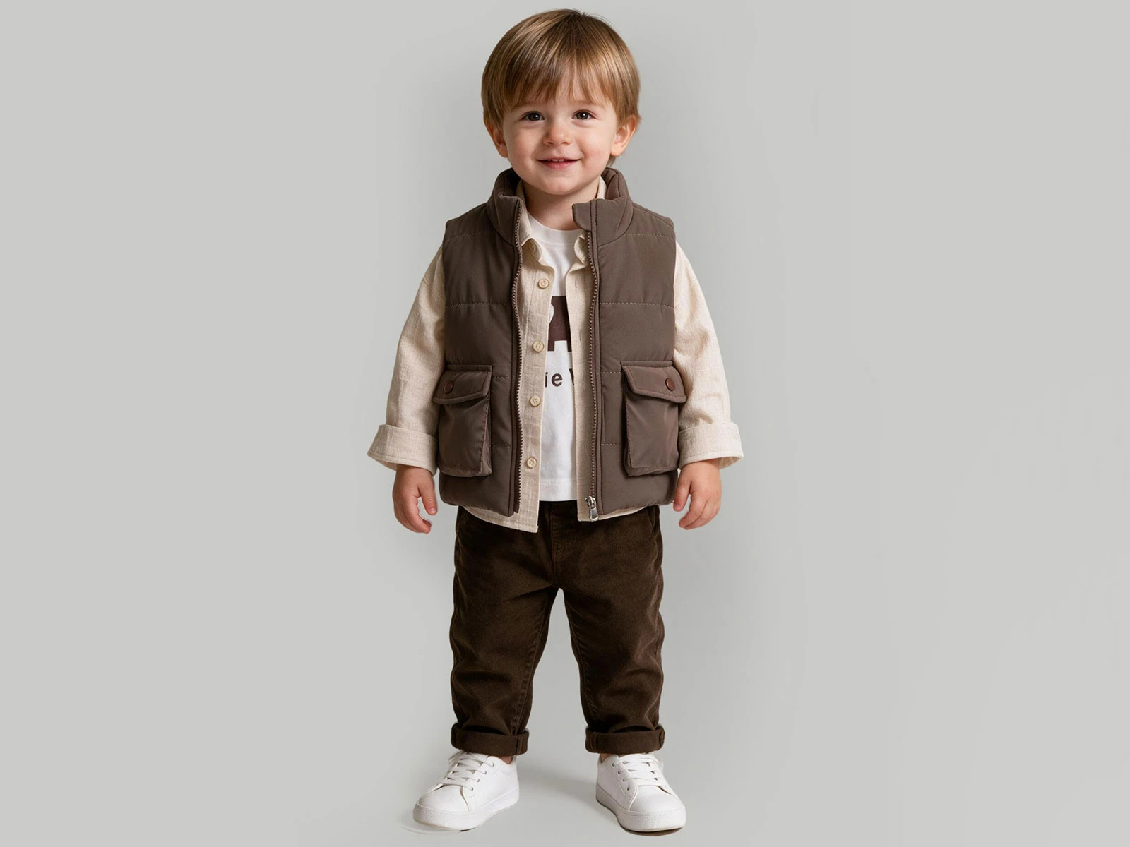 Toptan BEYAZ BEBEK Fermuarlı Şişme Yelekli Gömlekli Erkek Bebe Dörtlü Takım  Toptan Bebek Çocuk Giyim - Beniz Kids