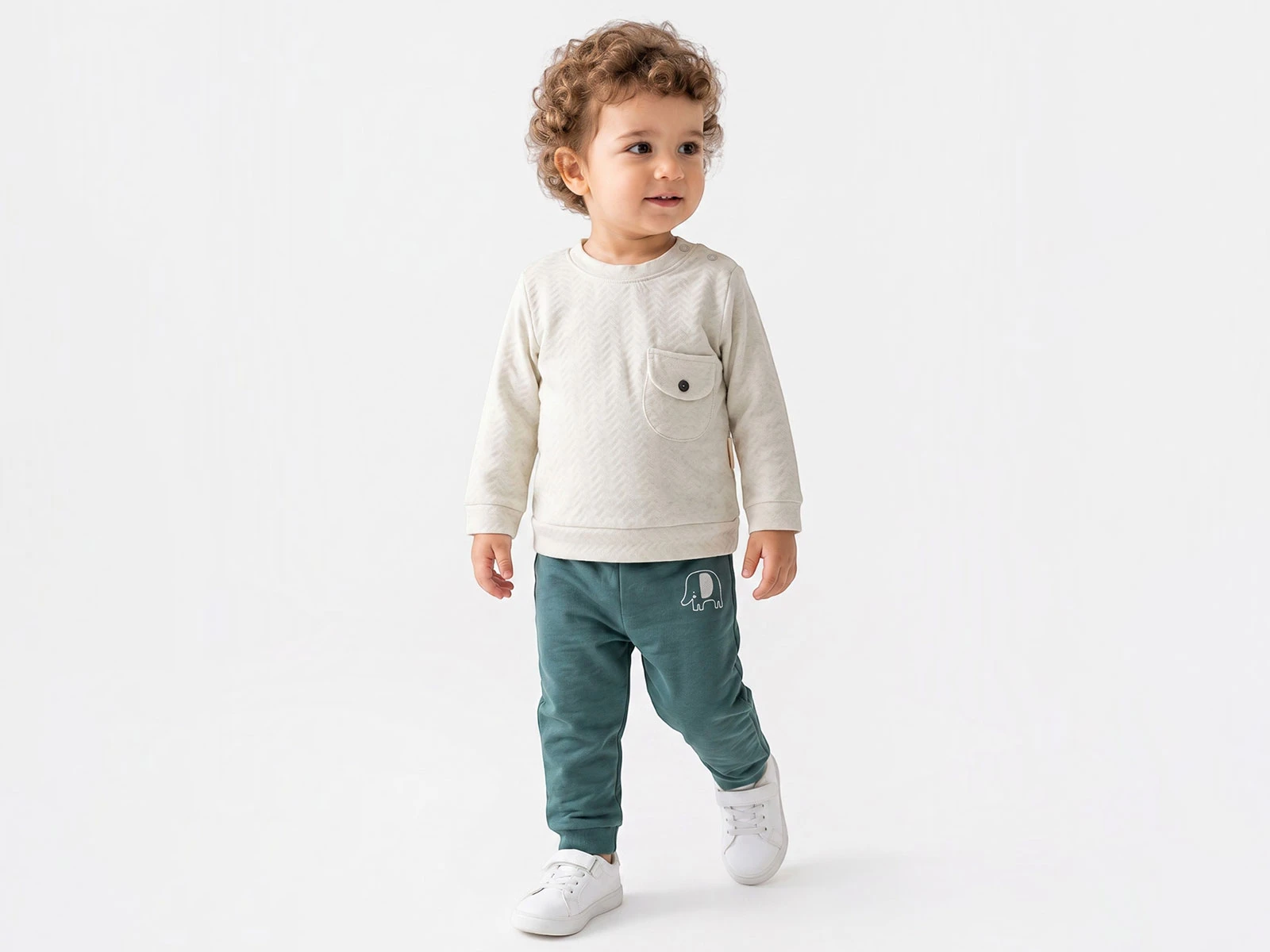 Toptan BAM-BİNO Fil Baskılı Cepli Düğmeli Erkek Bebe Takım  Toptan Bebek Çocuk Giyim - Beniz Kids