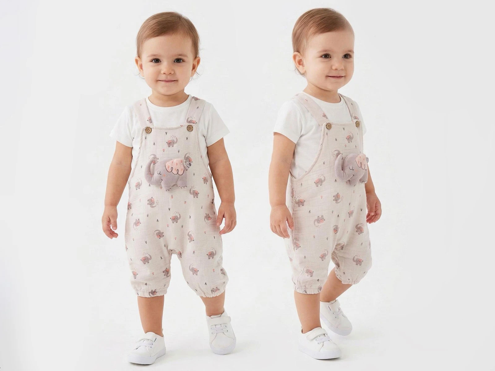 Fil Desenli Bebe İkili Salopet Set