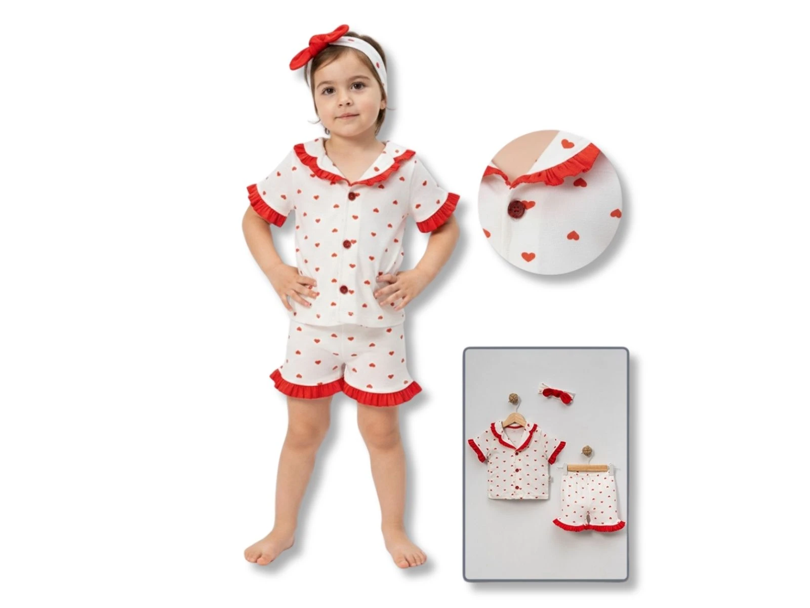 Fırfırlı Yakalı Düğmeli Kız Bebe Pijama Takım