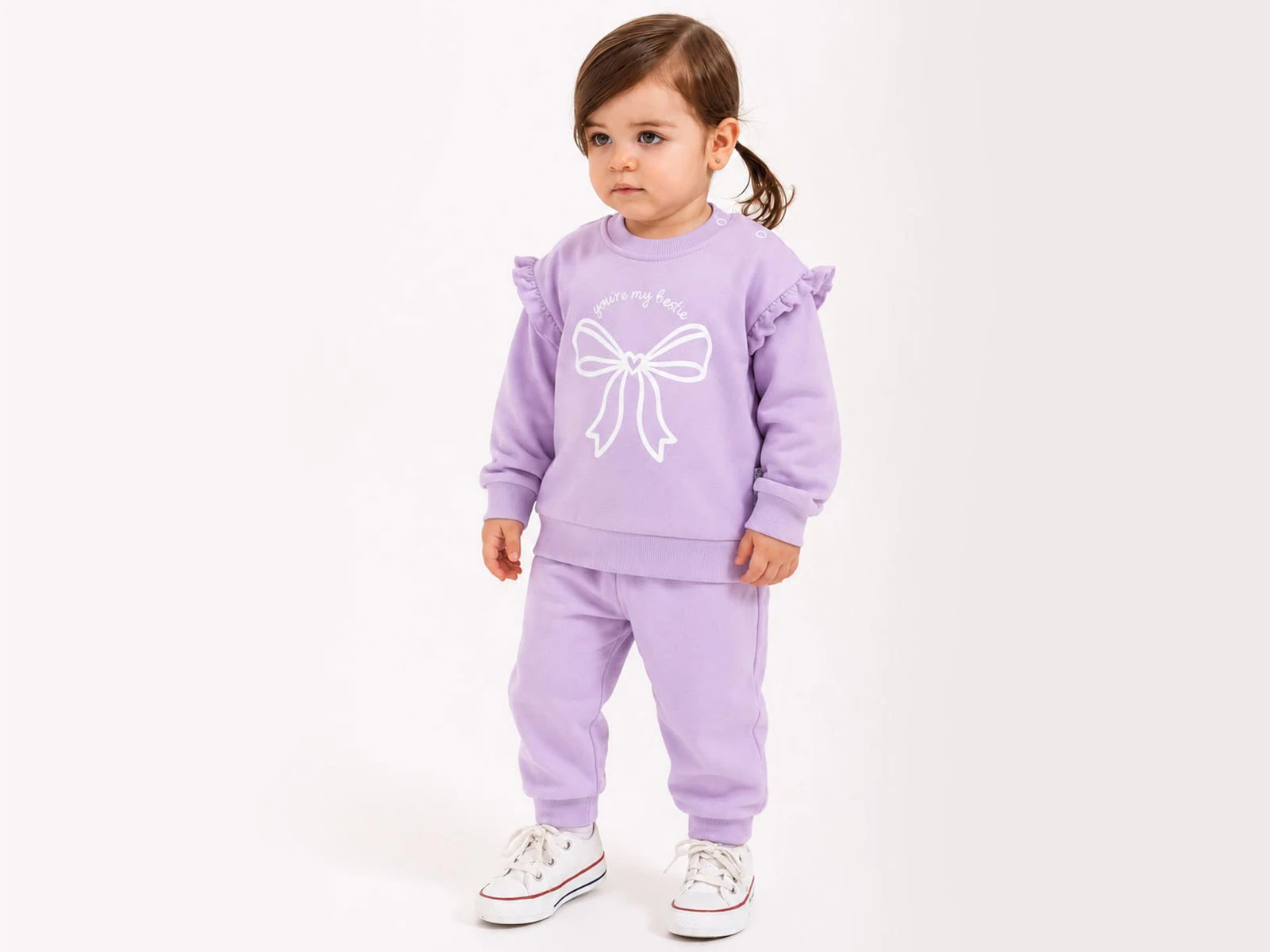Toptan ÇITIR KİDS Fiyonk Baskılı Kız Takım Toptan Bebek Çocuk Giyim - Beniz Kids