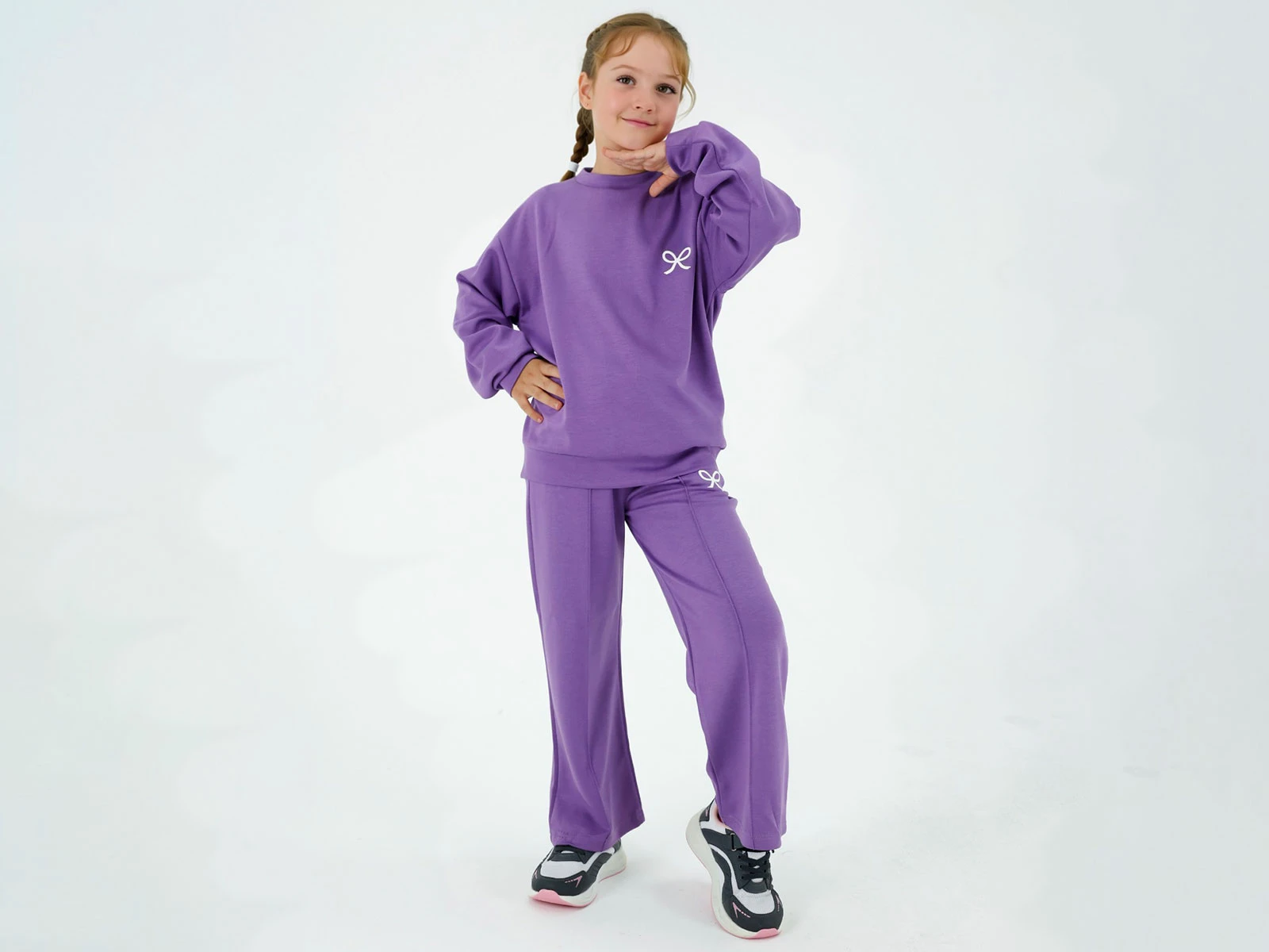 Toptan BICIR KİDS Fiyonk Baskılı Kız Takım  Toptan Bebek Çocuk Giyim - Beniz Kids