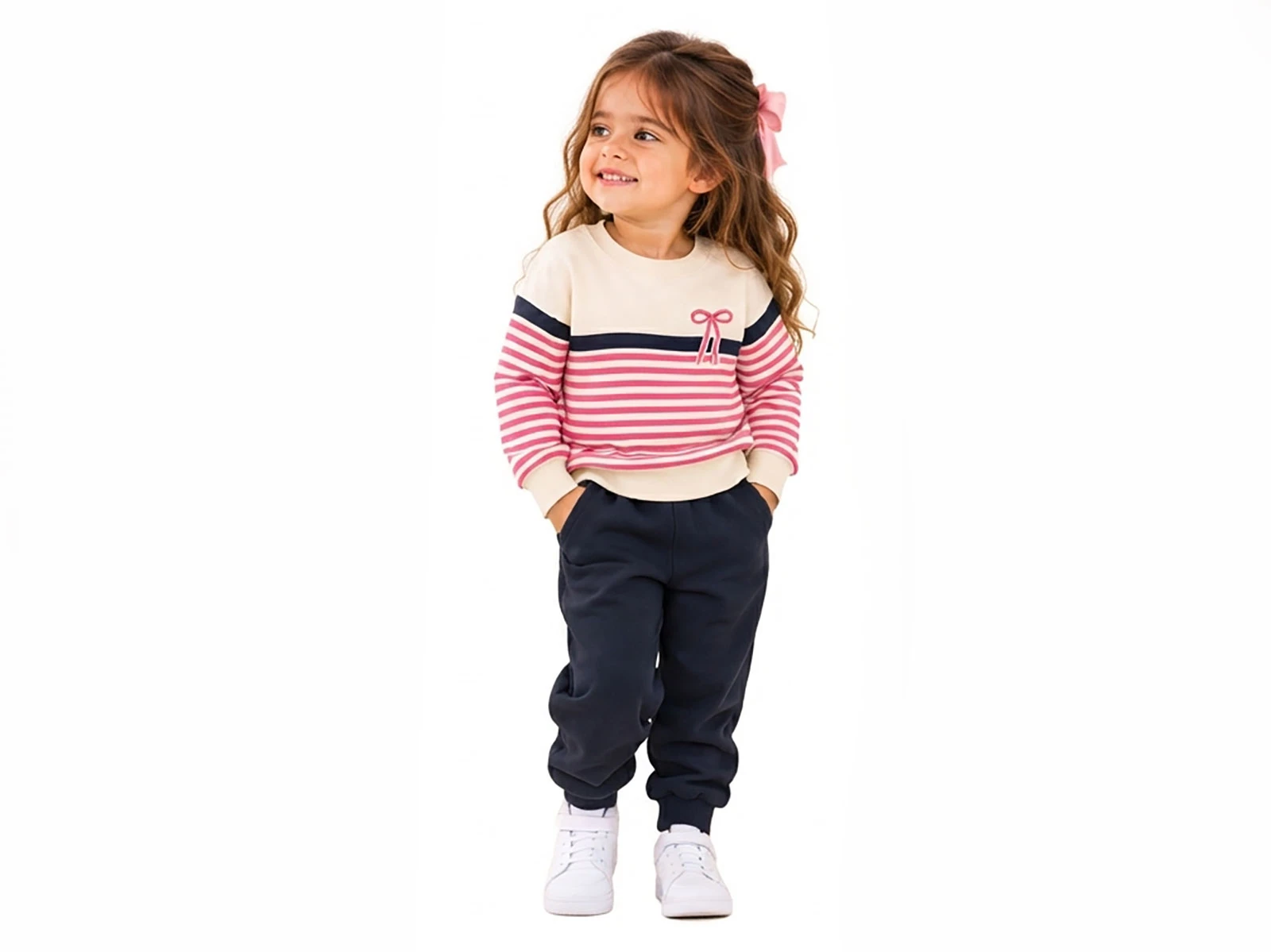Toptan BICIR KİDS Fiyonk Baskılı Kız Takım Toptan Bebek Çocuk Giyim - Beniz Kids