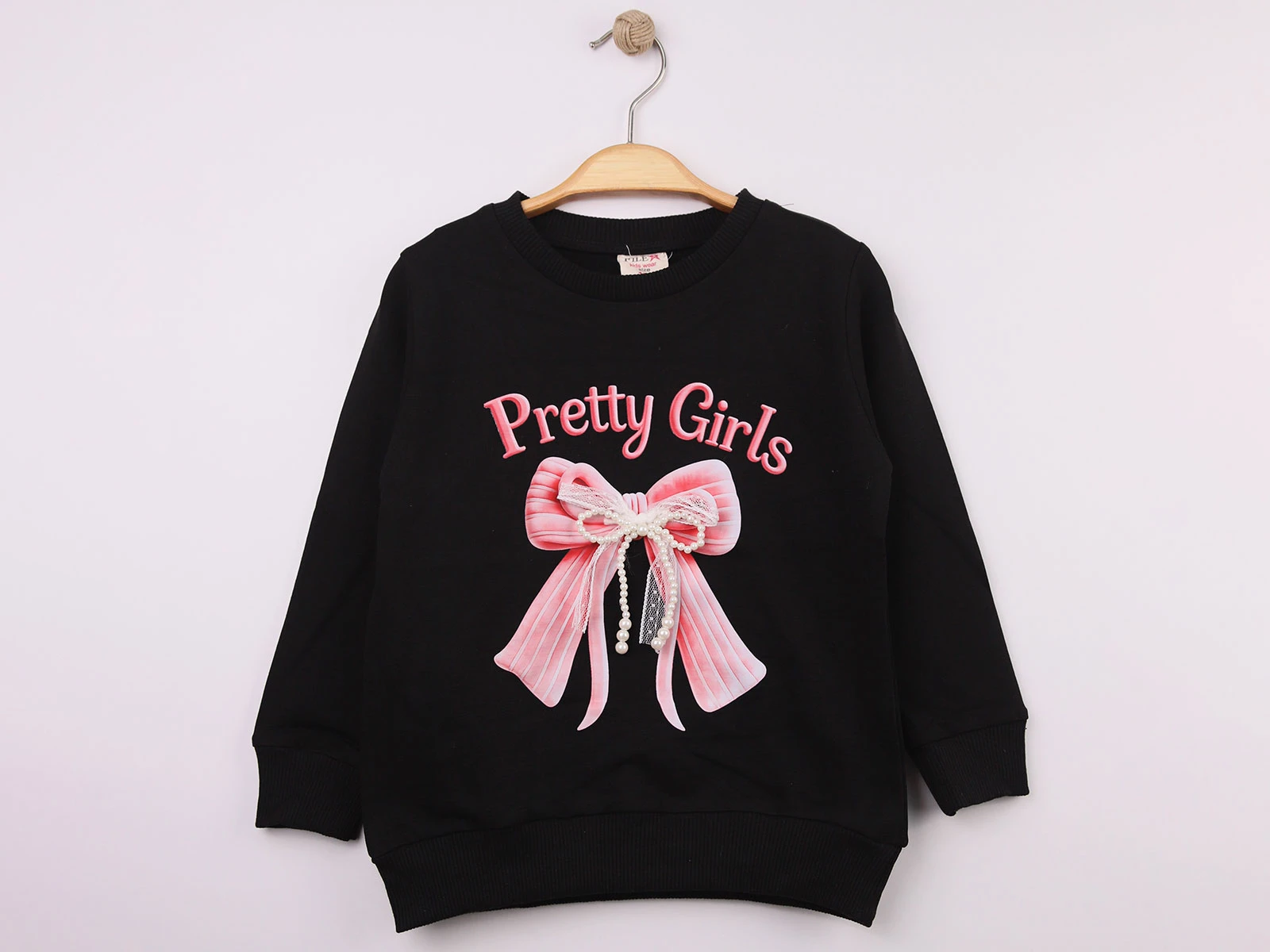 Toptan STAR FİLE Fiyonk Baskılı Taş Detaylı Kız Sweat  Toptan Bebek Çocuk Giyim - Beniz Kids