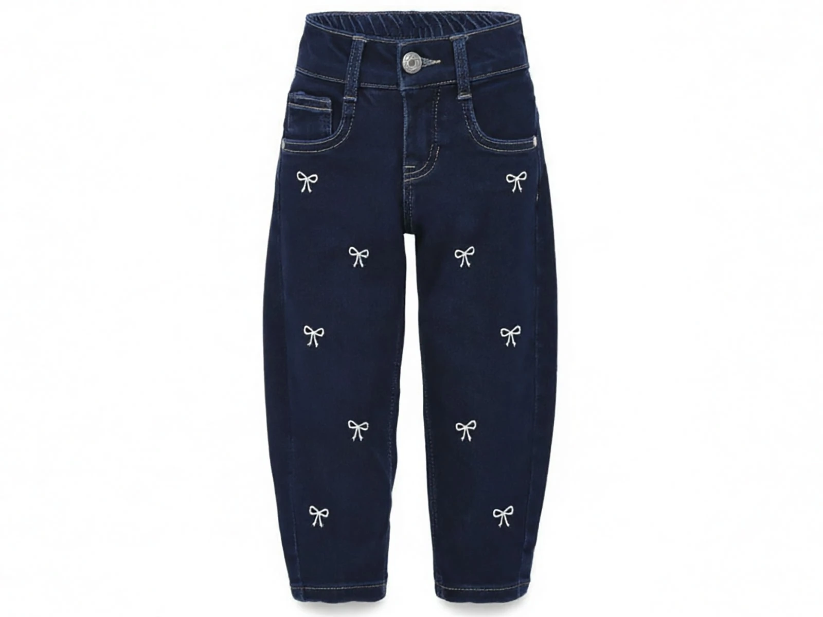 Toptan SERCİNO Fiyonk Desenli Baggy Kız Kot Pantolon  Toptan Bebek Çocuk Giyim - Beniz Kids