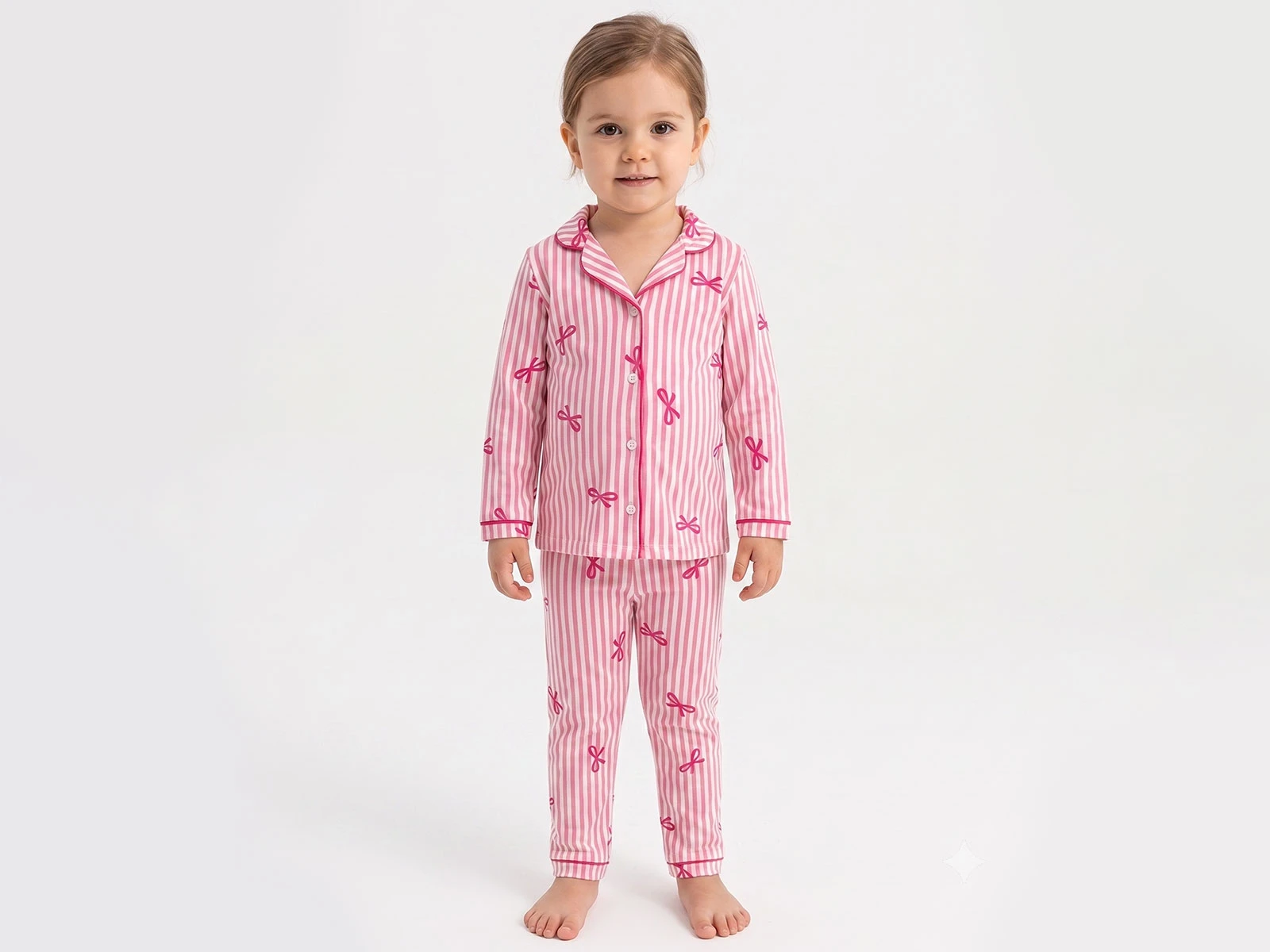 Toptan DOLAŞ Fiyonk Desenli Kız Bebe Pijama Takım Toptan Bebek Çocuk Giyim - Beniz Kids