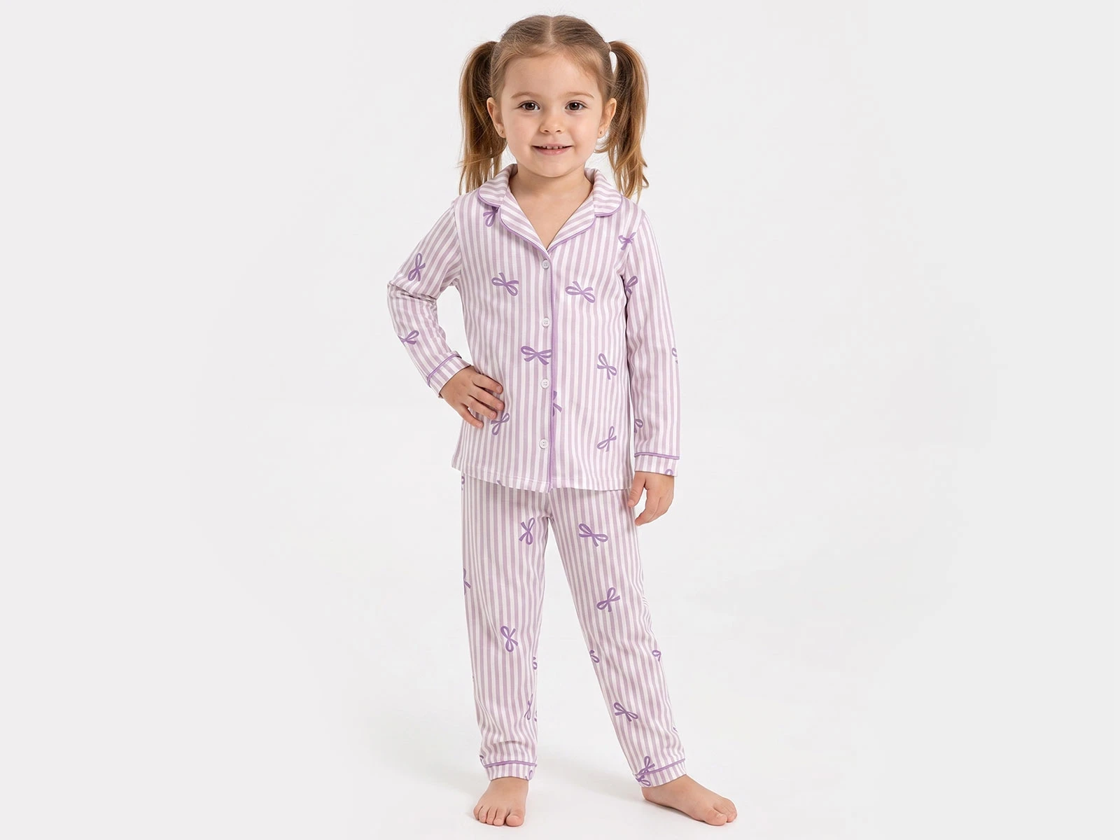 Toptan DOLAŞ Fiyonk Desenli Kız Bebe Pijama Takım Toptan Bebek Çocuk Giyim - Beniz Kids