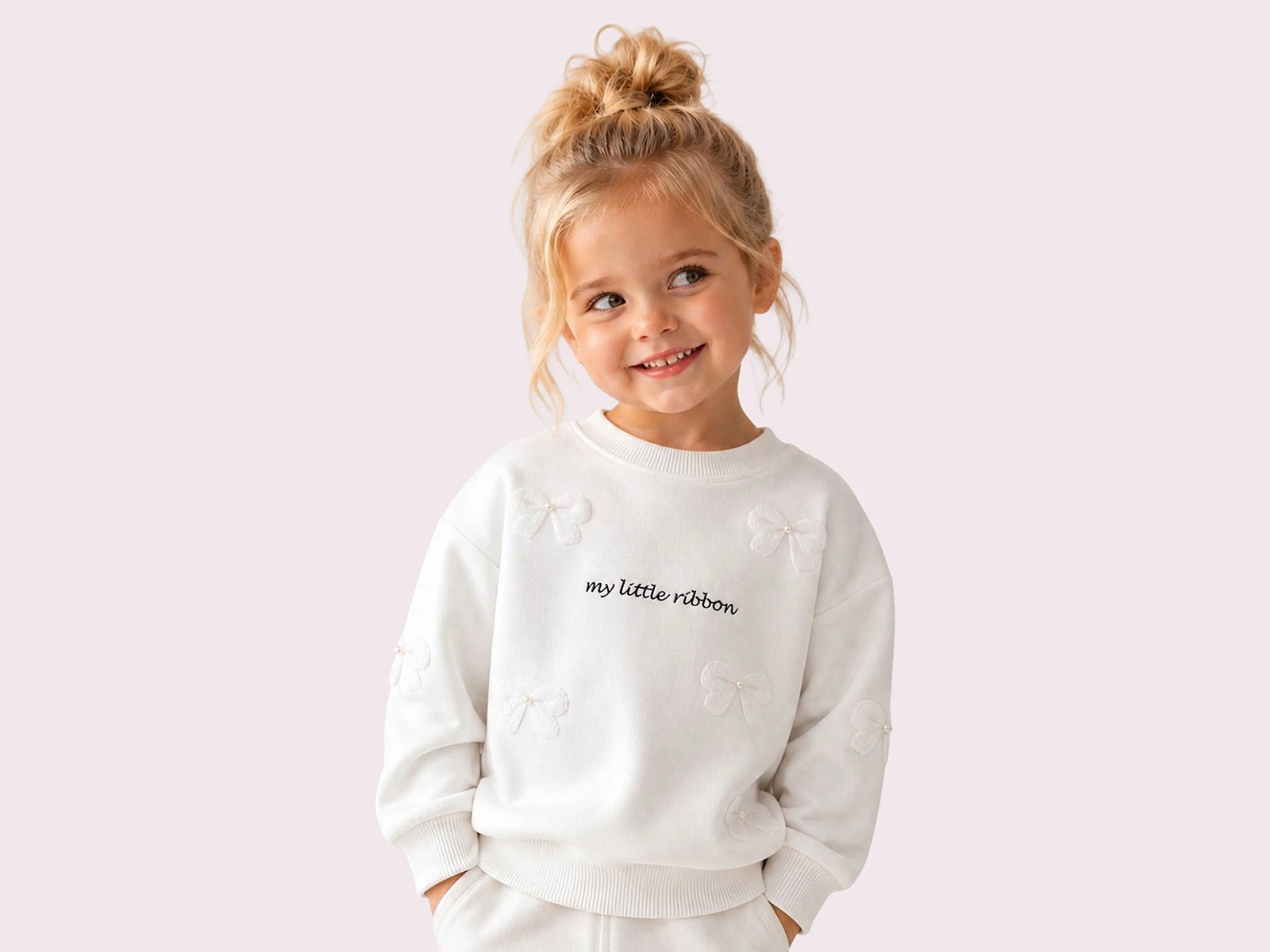 Toptan ROYA KİDS Fiyonk Desenli Taş Detaylı 3 İp Şardonlu Kız Sweat  Toptan Bebek Çocuk Giyim - Beniz Kids