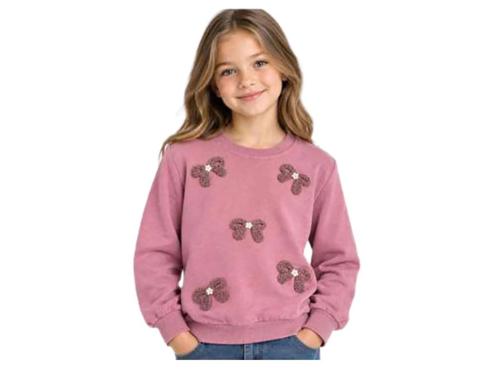 Toptan İ-CAN Fiyonk Detay Kız Çocuk Sweat Toptan Bebek Çocuk Giyim - Beniz Kids