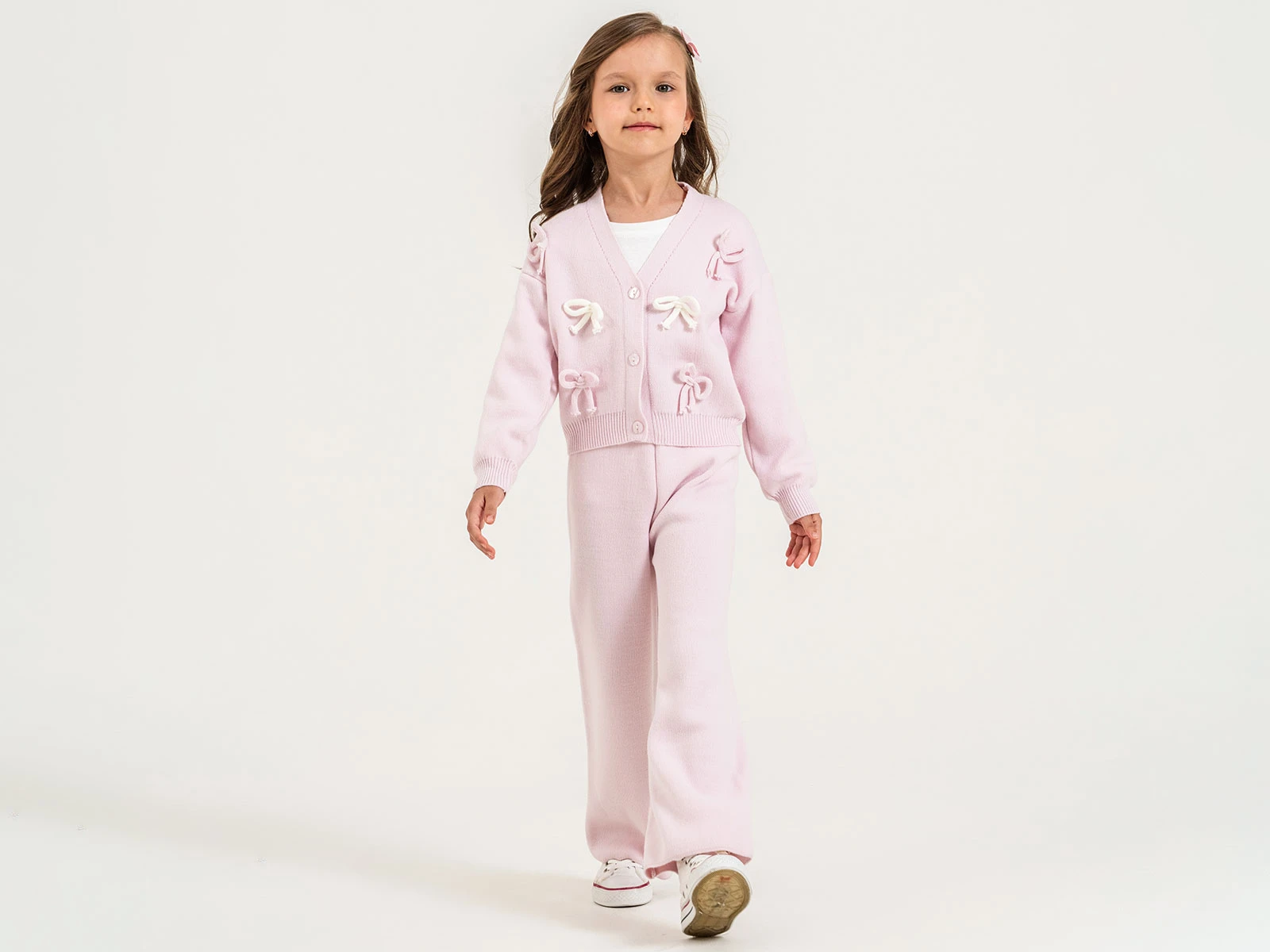 Toptan PAMPAL KİDS Fiyonk Detaylı Baskılı Triko Ceketli Kız Üçlü Takım  Toptan Bebek Çocuk Giyim - Beniz Kids