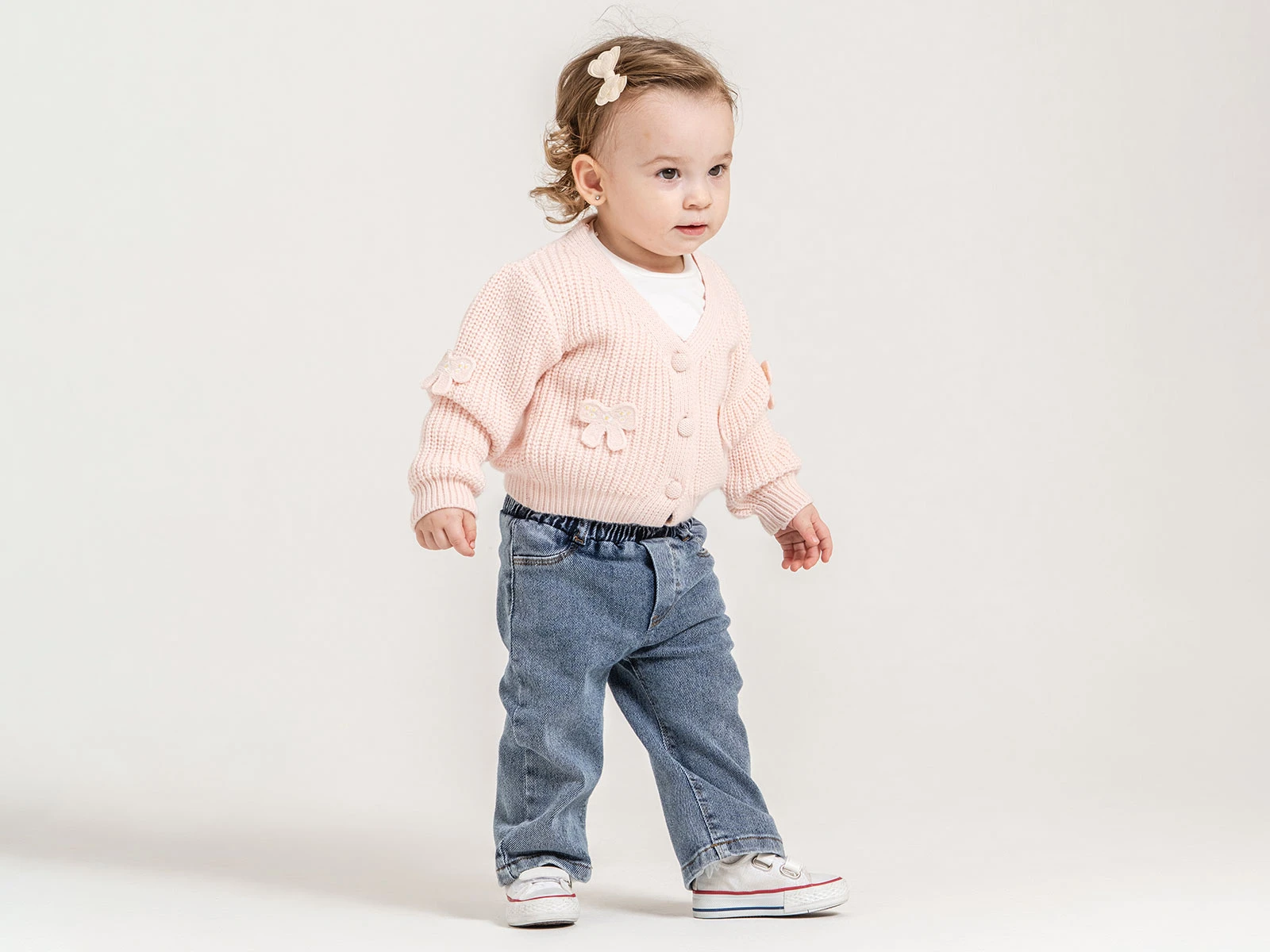 Toptan PAMPAL KİDS Fiyonk Detaylı Triko Hırkalı Üçlü Kız Takım Toptan Bebek Çocuk Giyim - Beniz Kids